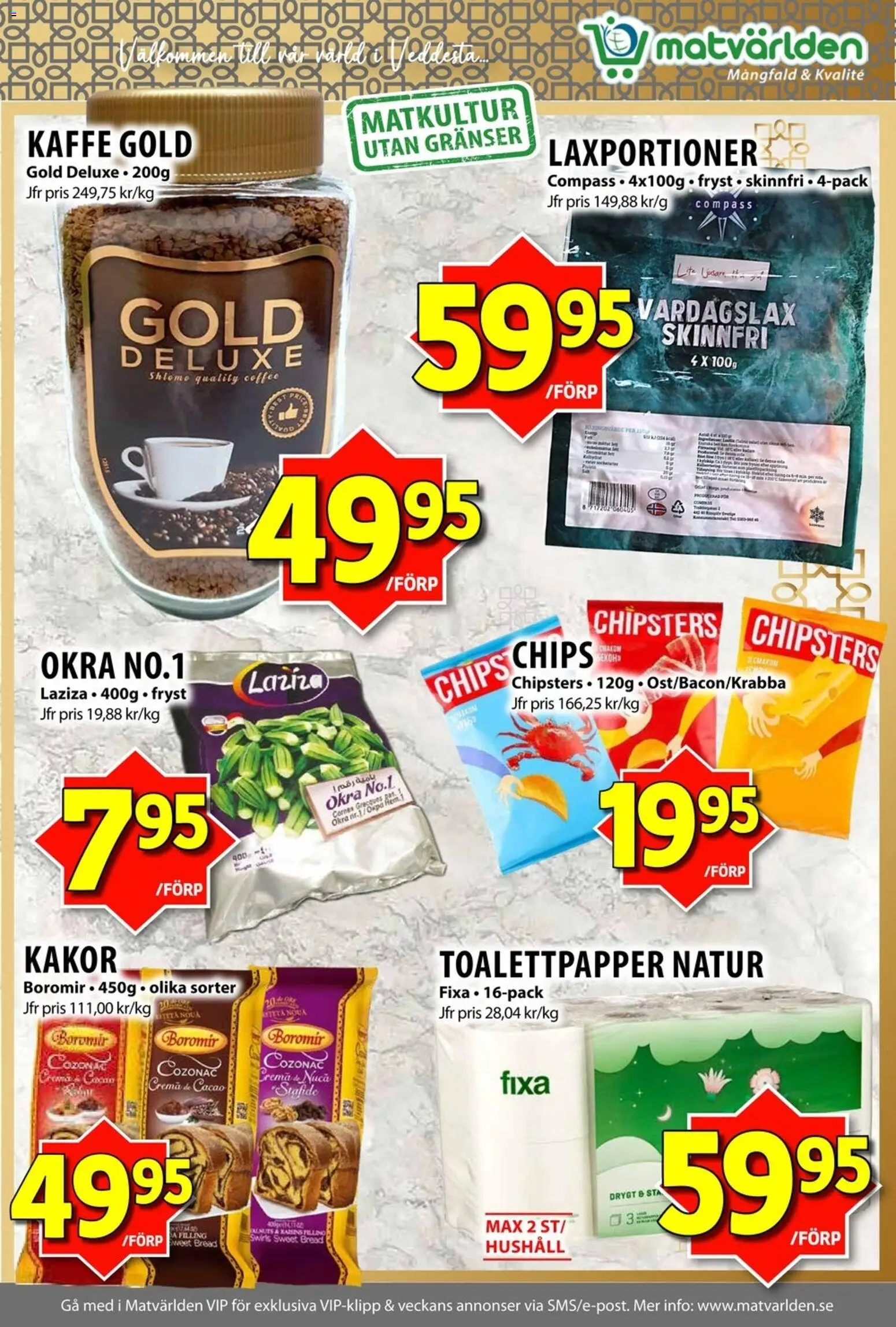 Matvärlden reklamblad aktuell från 02.02.2026 | Sida: 5 | Produkter: Toalettpapper, Chips, Kaffe