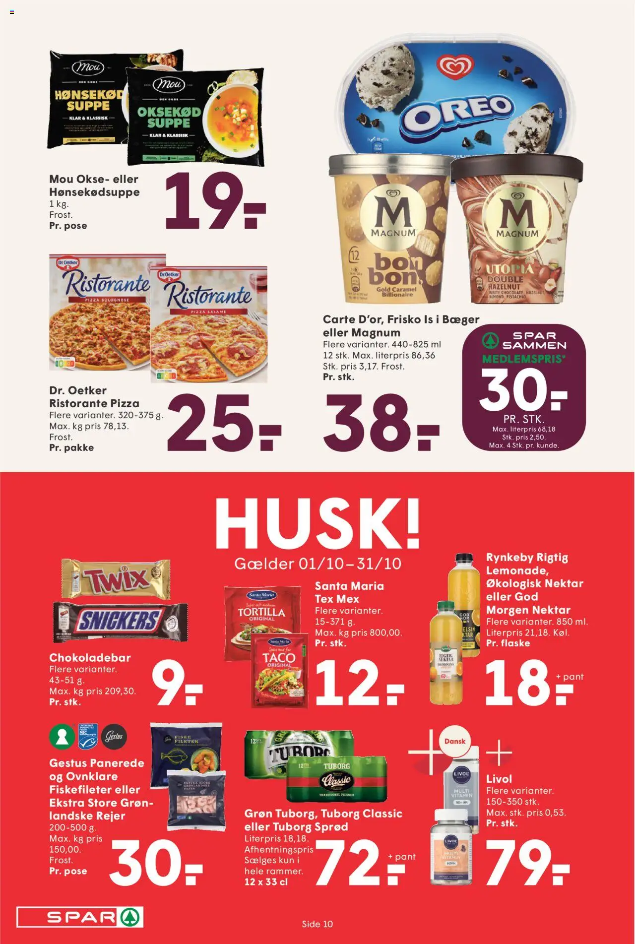 Spar tilbudsavis – gyldig fra 17.10.2025 | Side: 10 | Produkter: Pizza, Is, Rejer, Oreo