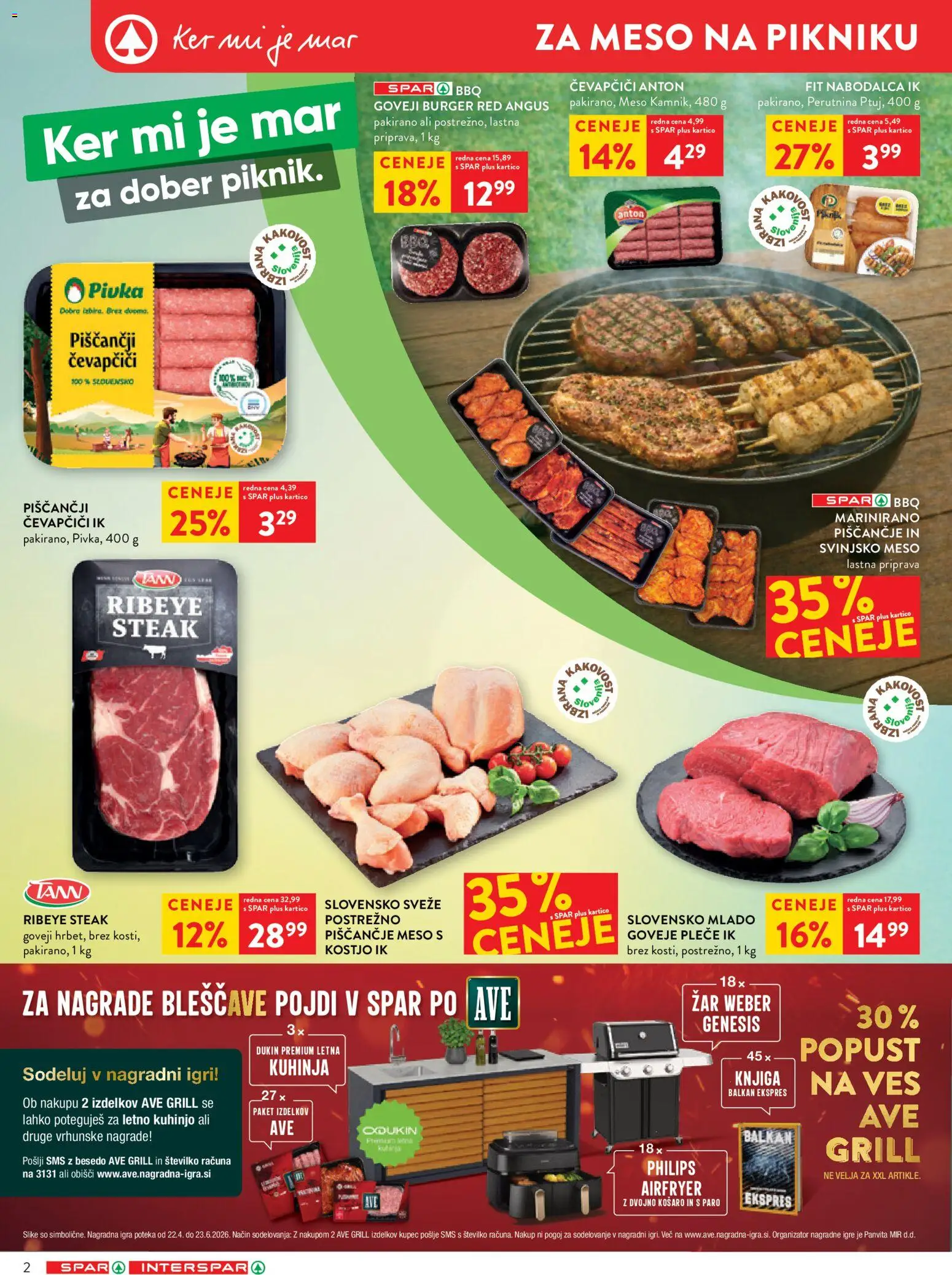 Novi Spar katalog ponudbe – veljaven od 22.04.2026 | Stran: 2 | Izdelki: Kuhinja, Piscancje meso, Svinjsko meso, Grill