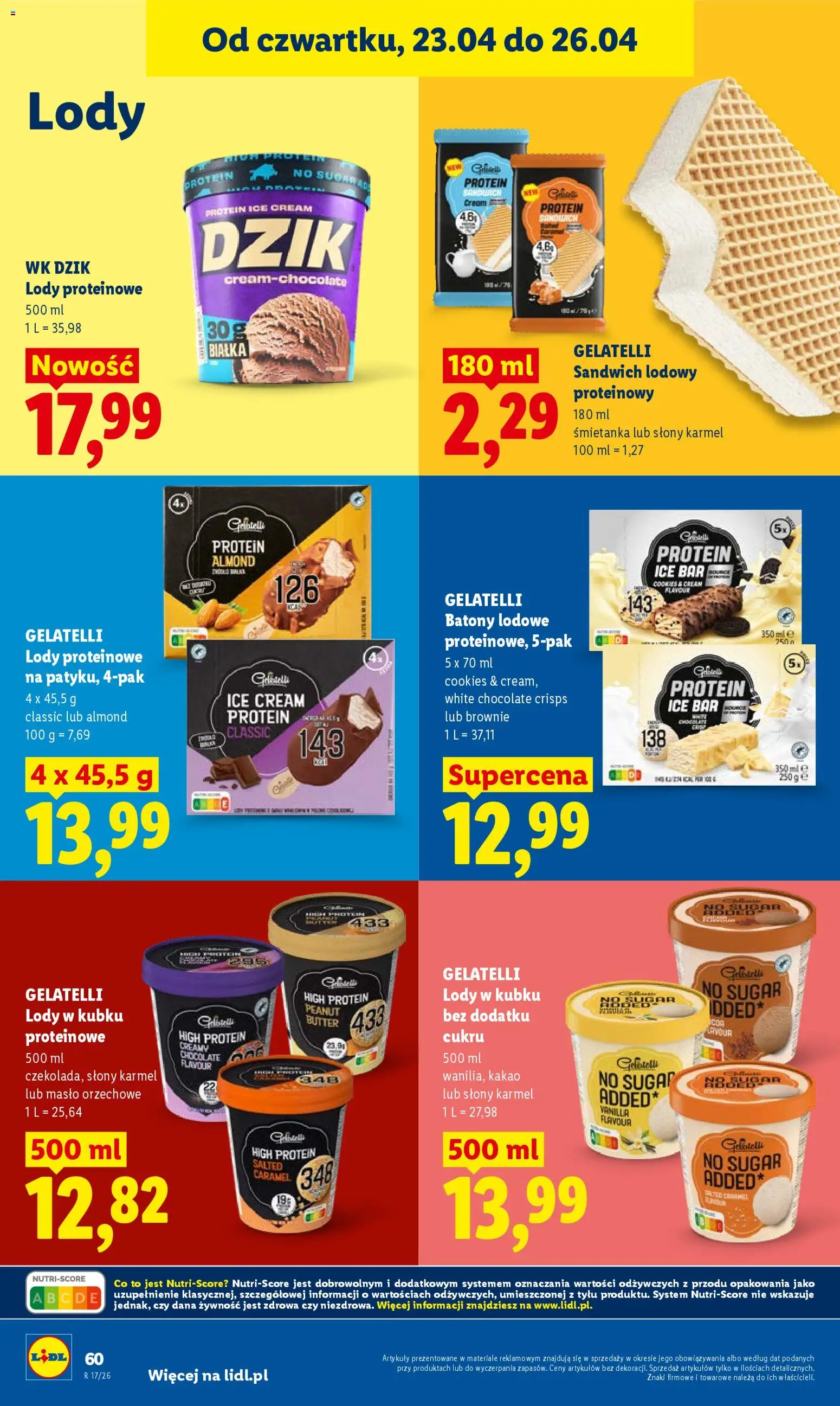 Lidl Polsko leták od 23.04.2026 | Strana: 60 | Produkty: Cookies, Kakao, Gelatelli, Protein
