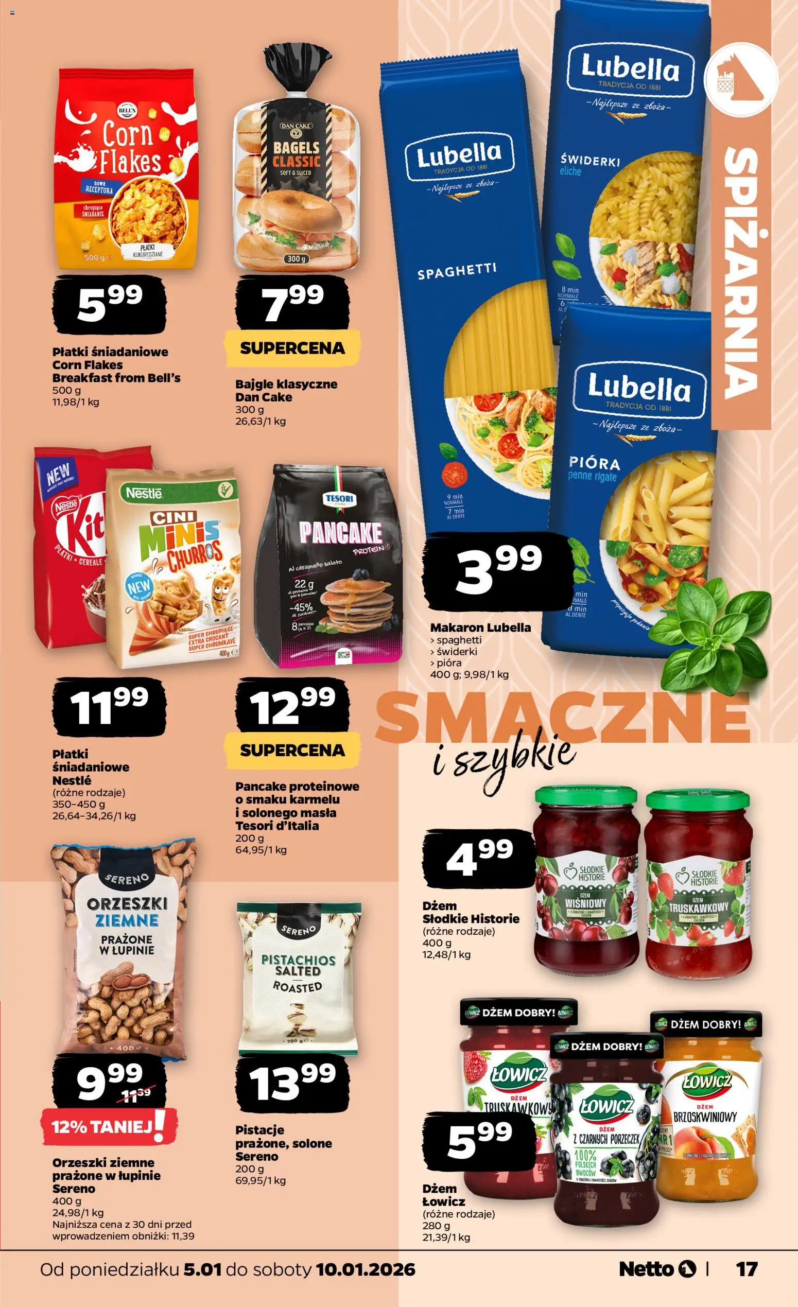 Netto gazetka - Spożywcza od 05.01.2026 | Strona: 17 | Produkty: Penne, Płatki śniadaniowe, Dżem, Płatki