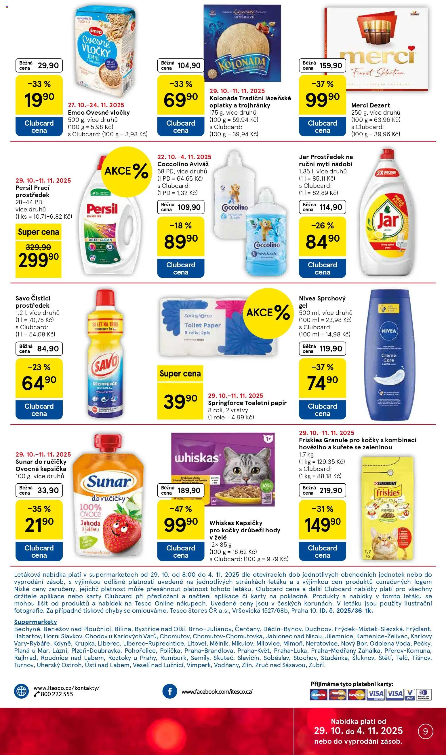 Tesco leták - Supermarket od 29.10.2025 | Strana: 9 | Produkty: Sprchový gel, Nádobí, Granule, Kapsičky pro kočky