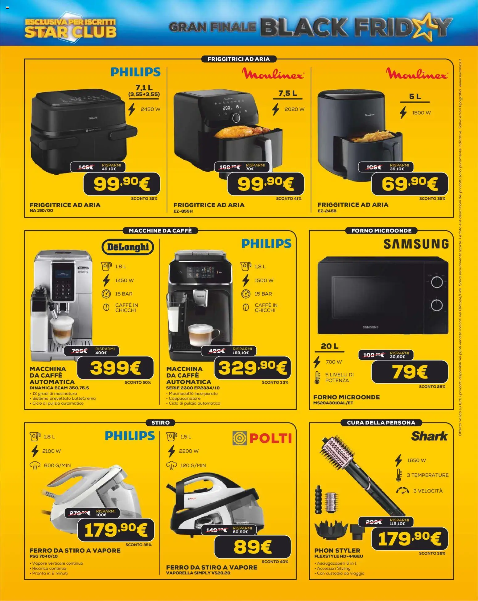 Volantino Euronics del 26.11.2025 | Pagina: 9 | Prodotti: Friggitrice ad aria, Macchina da caffe, Forno, Friggitrice