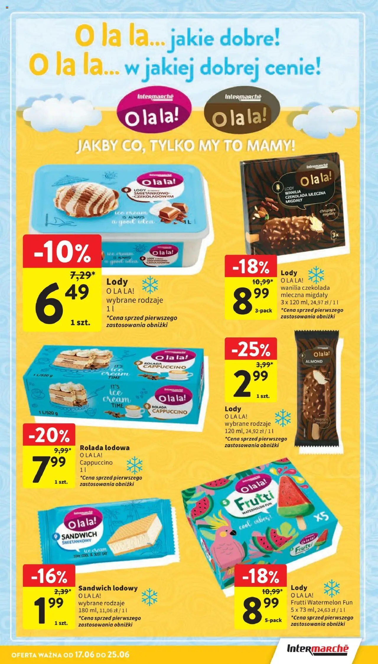 Intermarche Gazetka od 17.06.2025 | Strona: 33 | Produkty: Czekolada mleczna, Sandwich, Rolada lodowa, Lody
