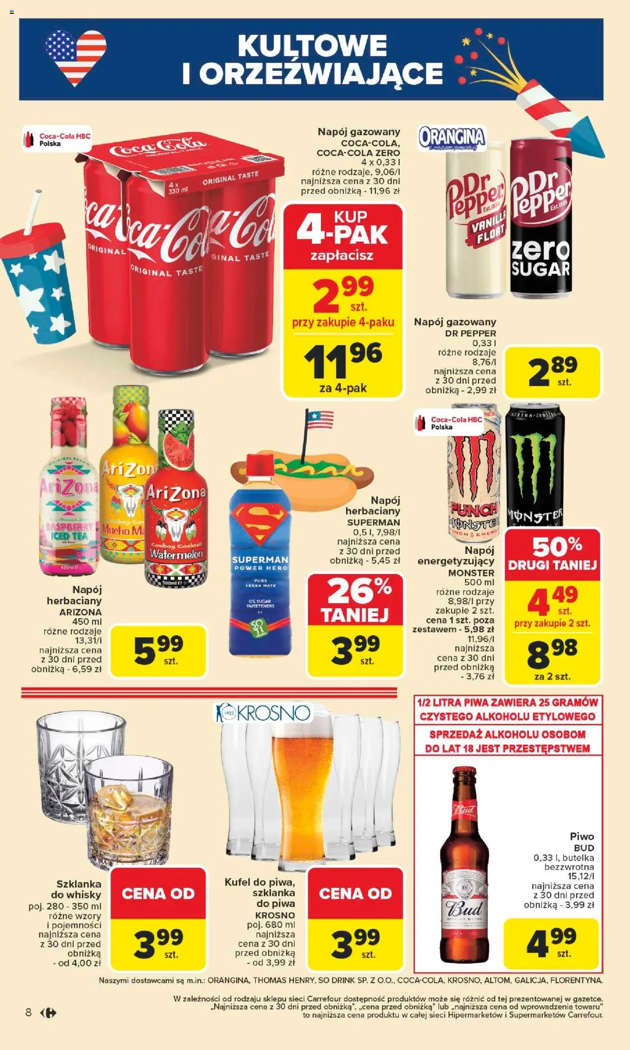 Carrefour Gazetka - Kuchnia amerykańska od 26.05.2025 | Strona: 8 | Produkty: Szklanka, Coca cola, Piwo, Whisky