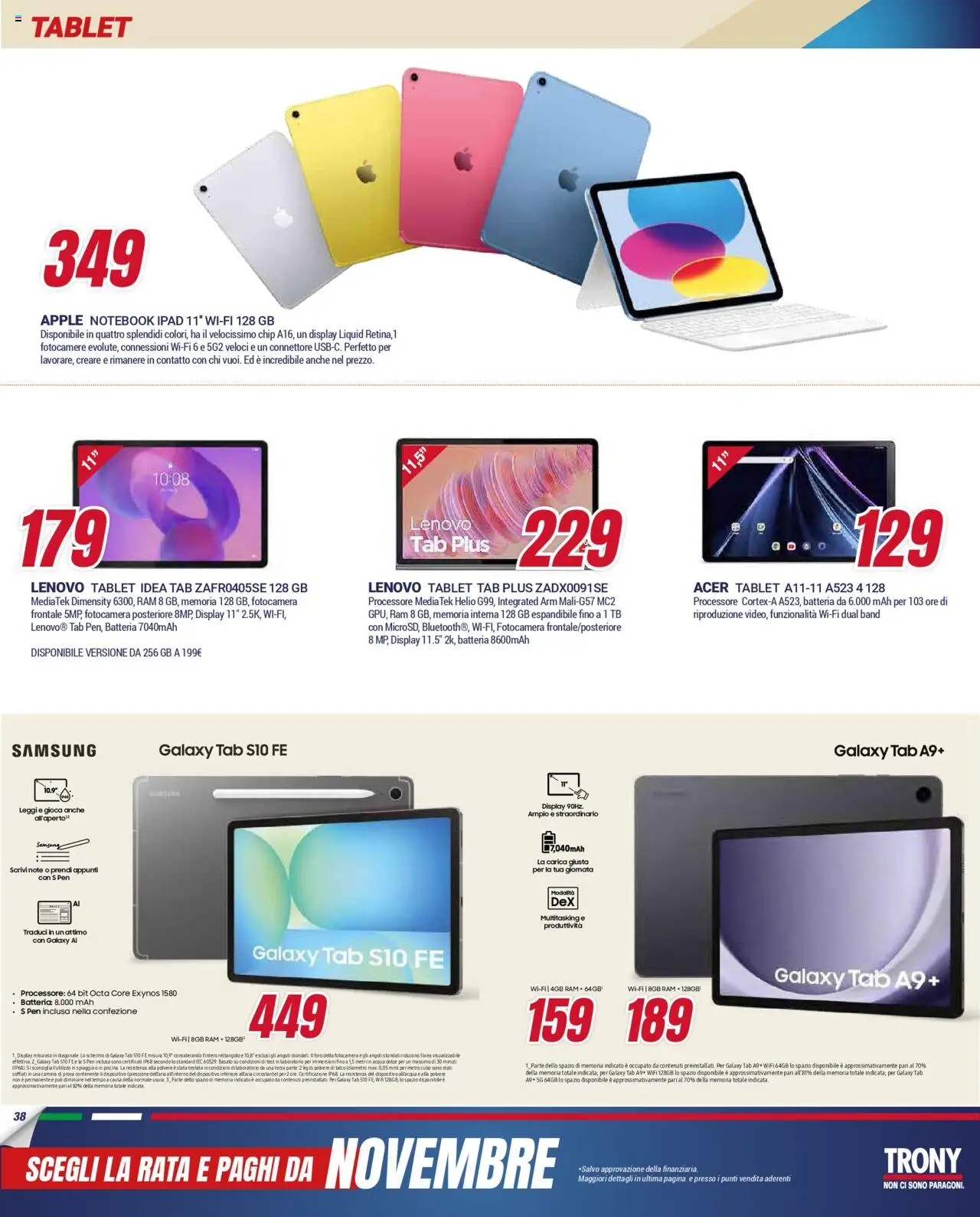 Volantino Trony del 21.08.2025 | Pagina: 38 | Prodotti: Schermo, Notebook, Acqua, Samsung