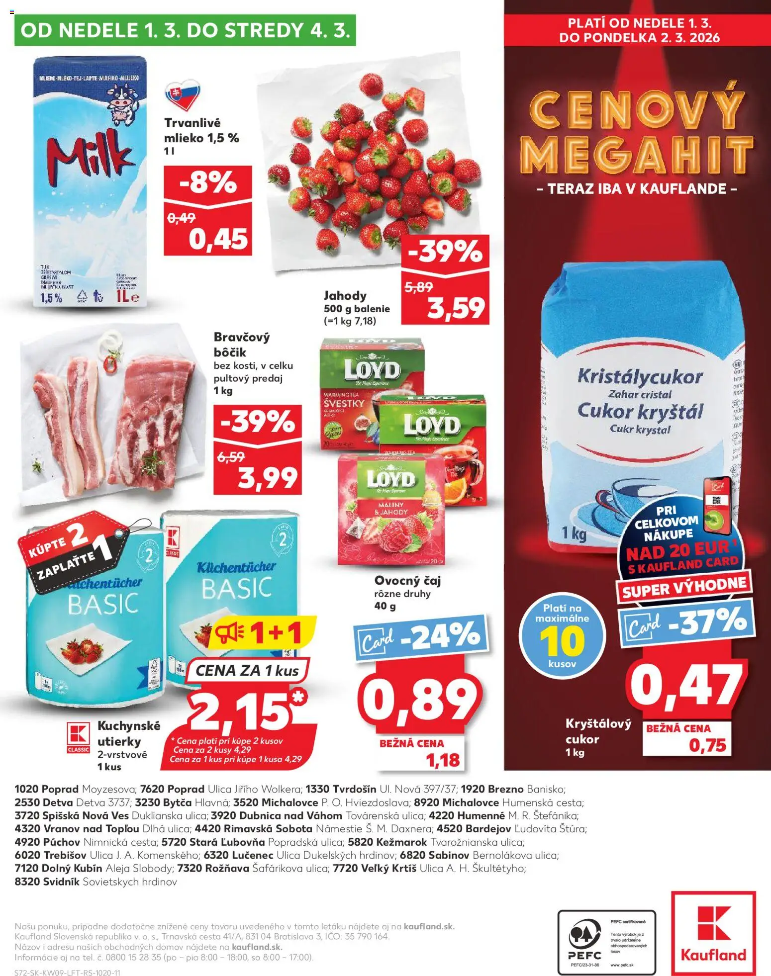 Nové Kaufland akcie – leták je platný od 26.02.2026 | Strana: 72 | Produkty: Mlieko, Bravčový bôčik, Trvanlivé mlieko, Maliny