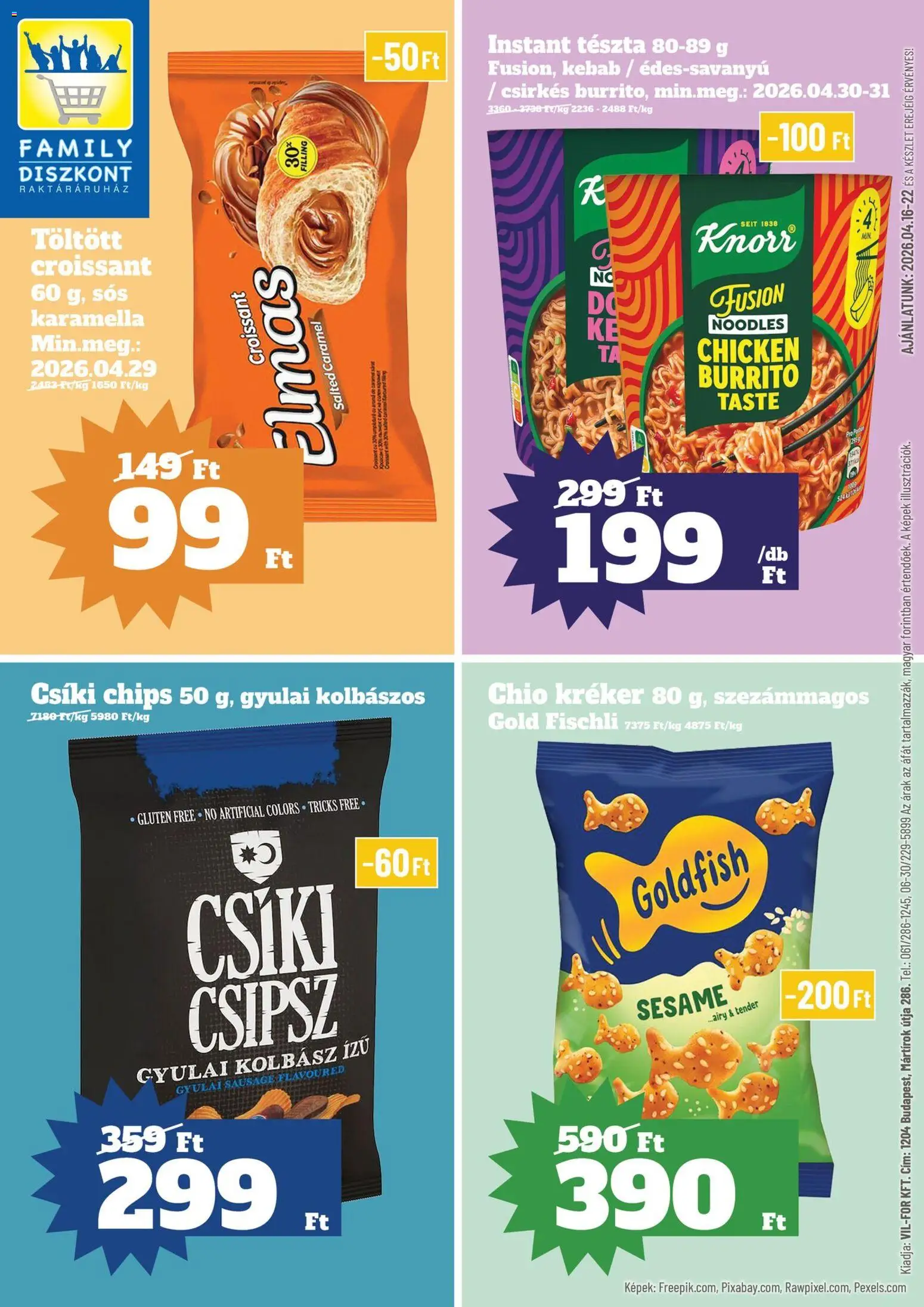 Family Diszkont akciós ujság - amely érvényes a következő dátumtól: 16.04.2026 | Oldal: 1 | Termékek: Chips, Kolbász, Gyulai kolbász, Kréker