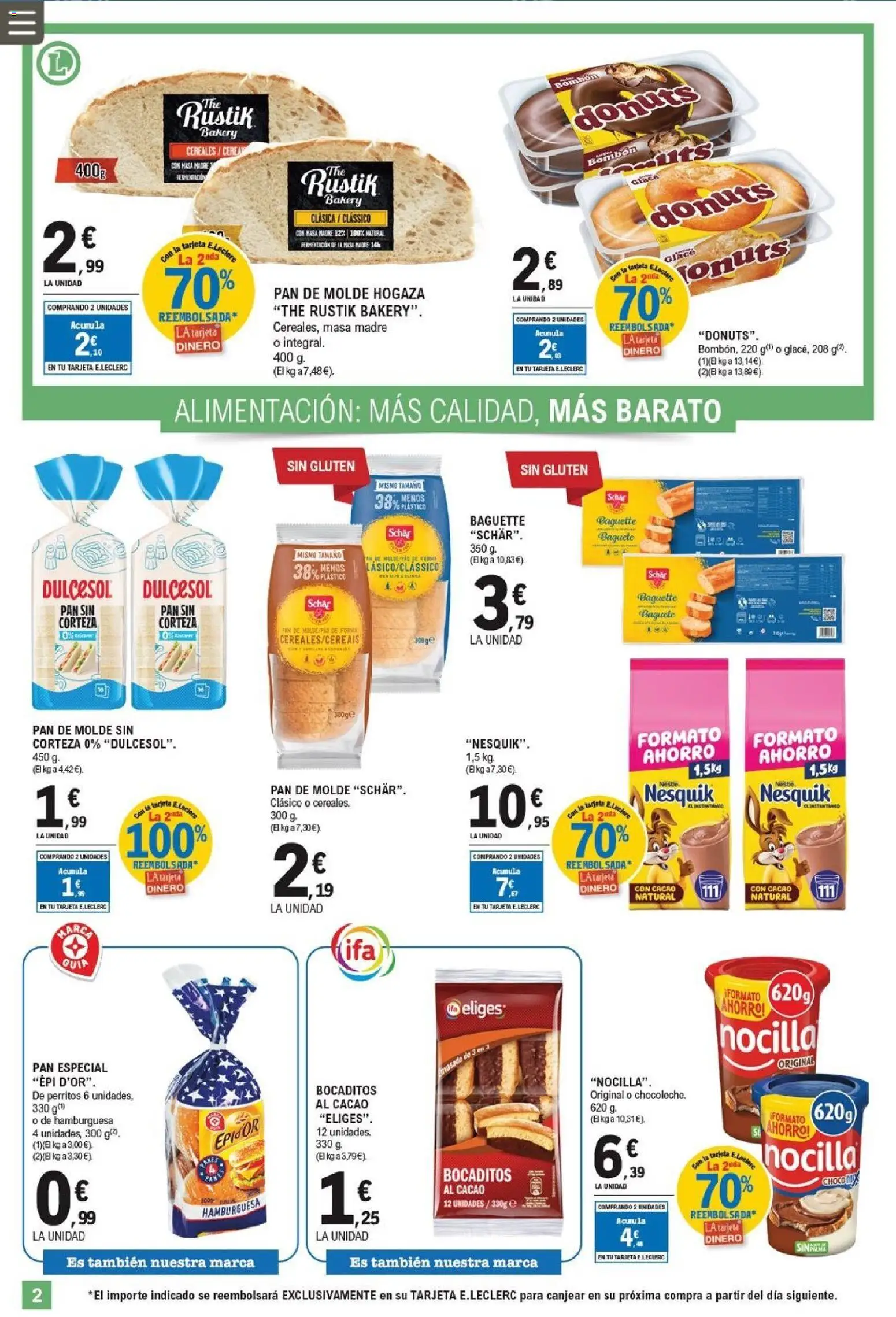 E.Leclerc folleto │ válido desde el 11.03.2026 | Página: 2 | Productos: Pan, Cereales, Pan de molde, Σοκολατούχο γάλα