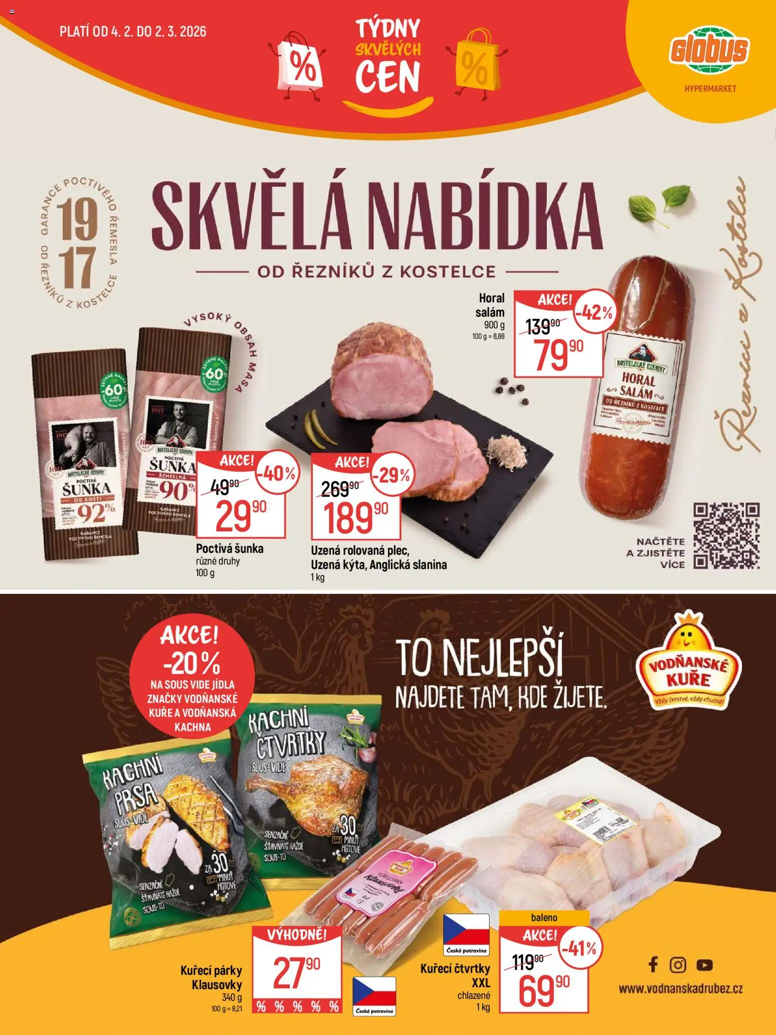 Globus leták - Opava od 04.02.2026 | Strana: 9 | Produkty: Kuřecí čtvrtky, Sous vide, Kachna, Kuře