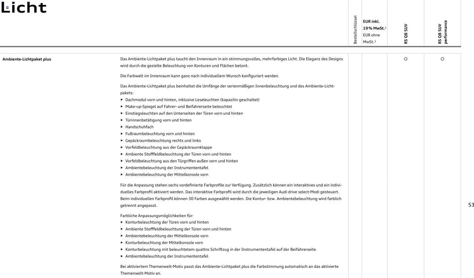 Audi Preisliste RS Q8 SUV/ RS Q8 SUV performance – gültig ab 03.11.2025 | Seite: 53