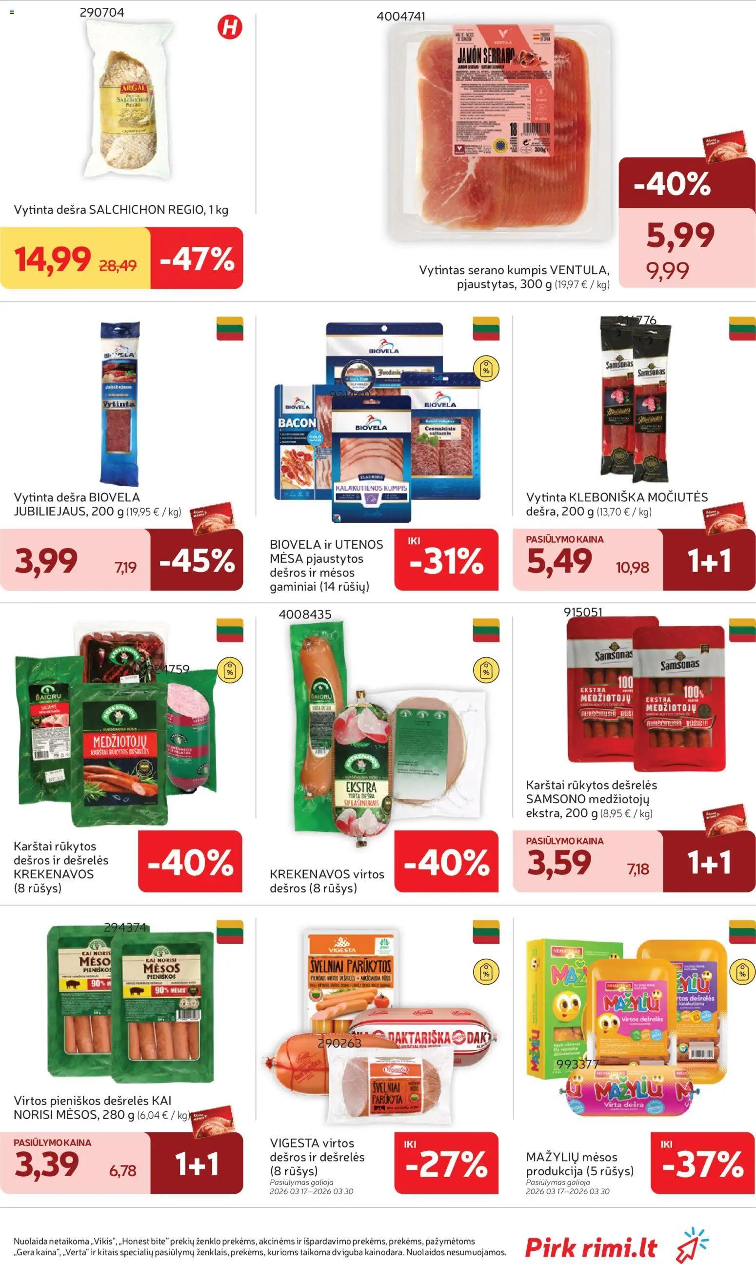Rimi akcijos nuo 24.03.2026 | Puslapis: 15 | Prekių: Dešrelės, Kumpis, Dešra