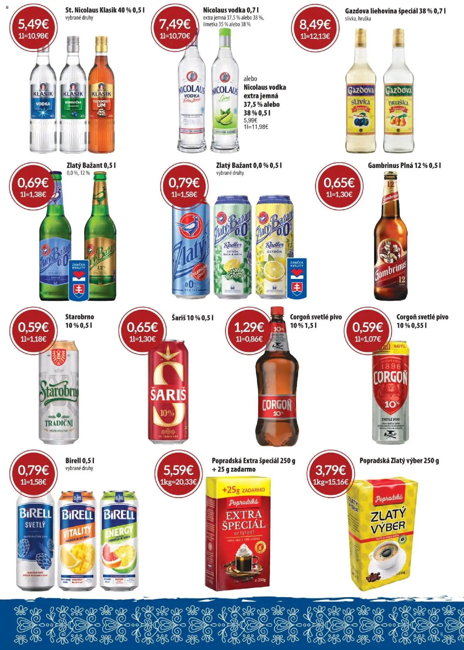 Nové CBA Komfos akcie – leták je platný od 07.05.2026 | Strana: 8 | Produkty: Káva, Šariš, Vodka, Gambrinus