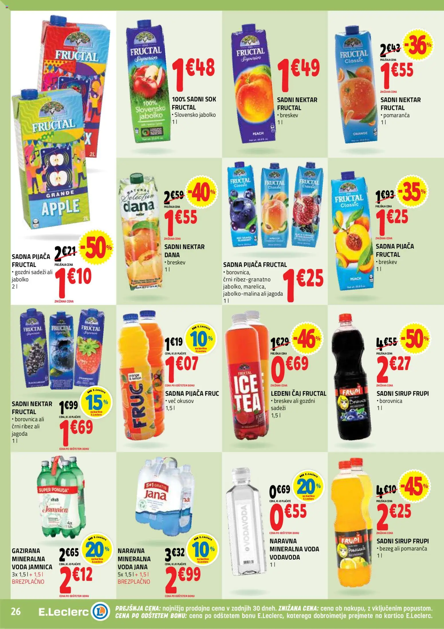 Novi E.leclerc katalog ponudbe – veljaven od 25.02.2026 | Stran: 26 | Izdelki: Ribez, Ledeni čaj, Mineralna voda, Sok