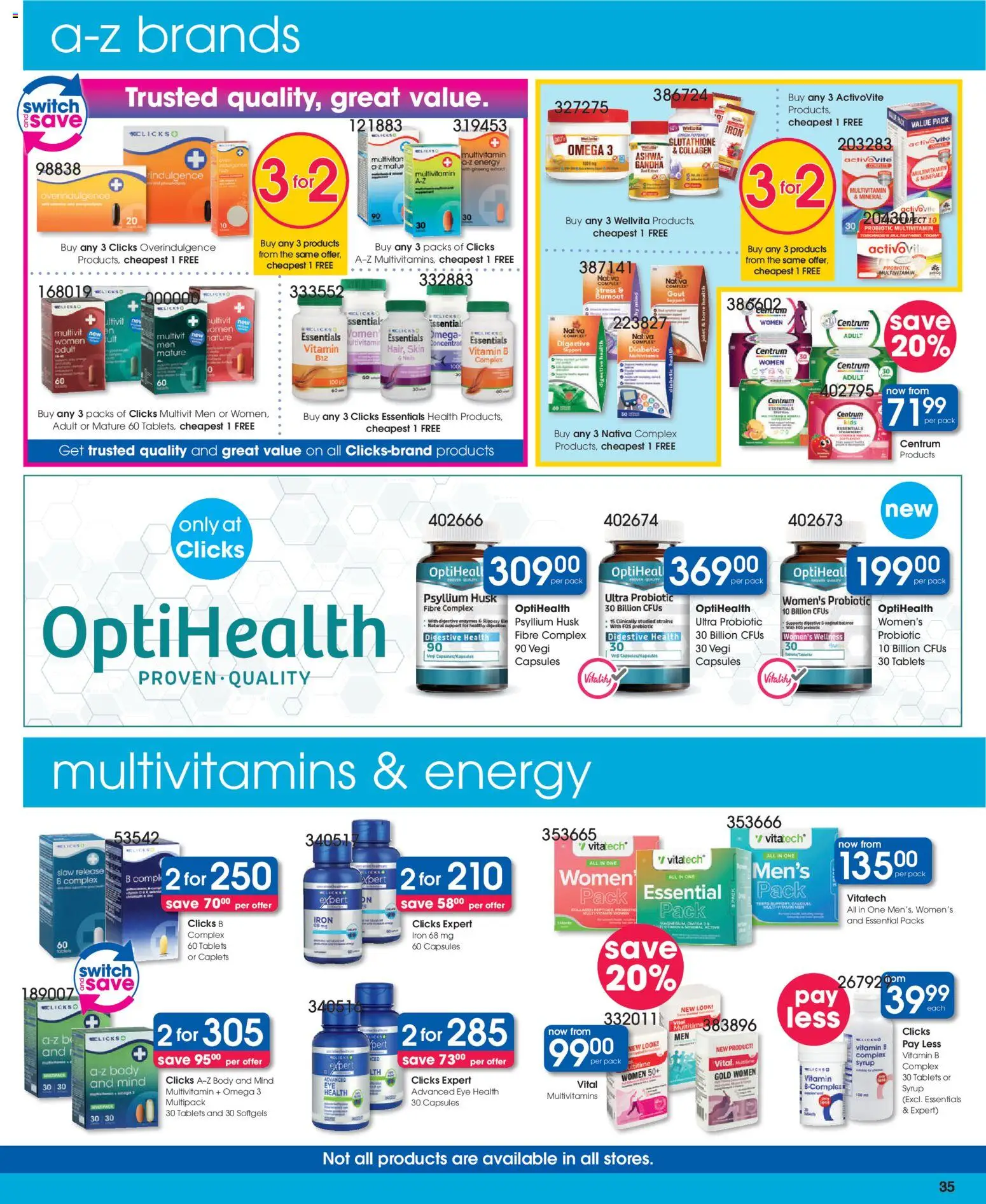New Clicks catalogue – valid from 25.03.2026 | Page: 35 | Products: Iron, Multivitamins, Switch, Syrup