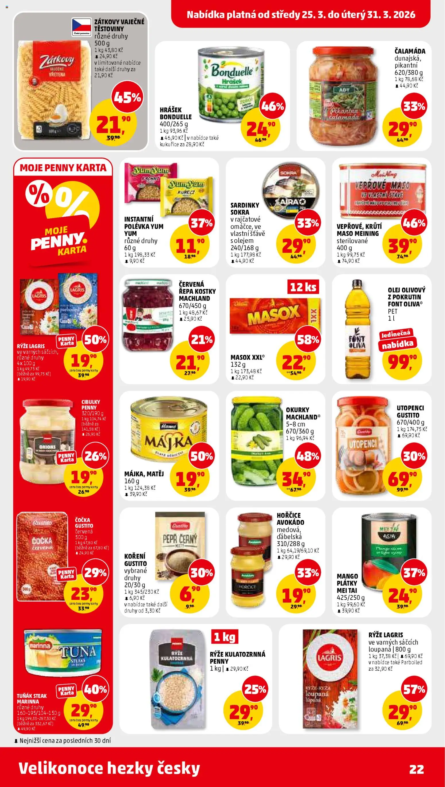 Penny Market leták od 25.03.2026 | Strana: 22 | Produkty: Mango, Těstoviny, Utopenci, Hořčice