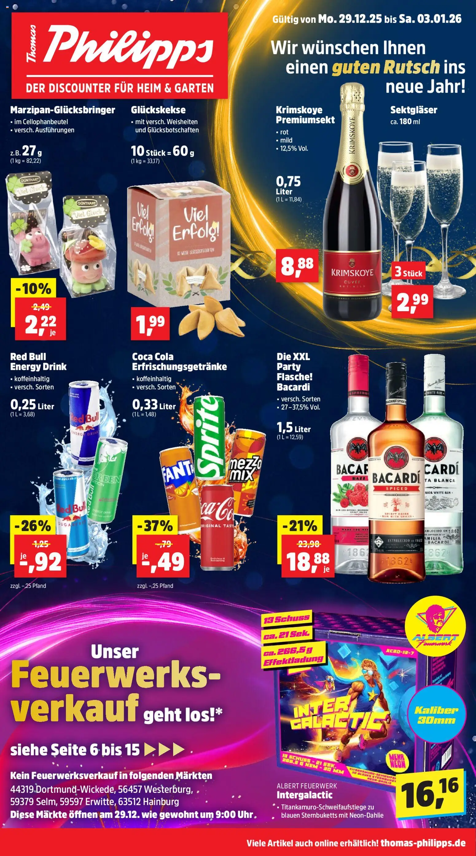 Thomas Philipps Prospekt – gültig ab 29.12.2025 | Seite: 1 | Produkte: Bacardi, Red bull, Cola, Energy