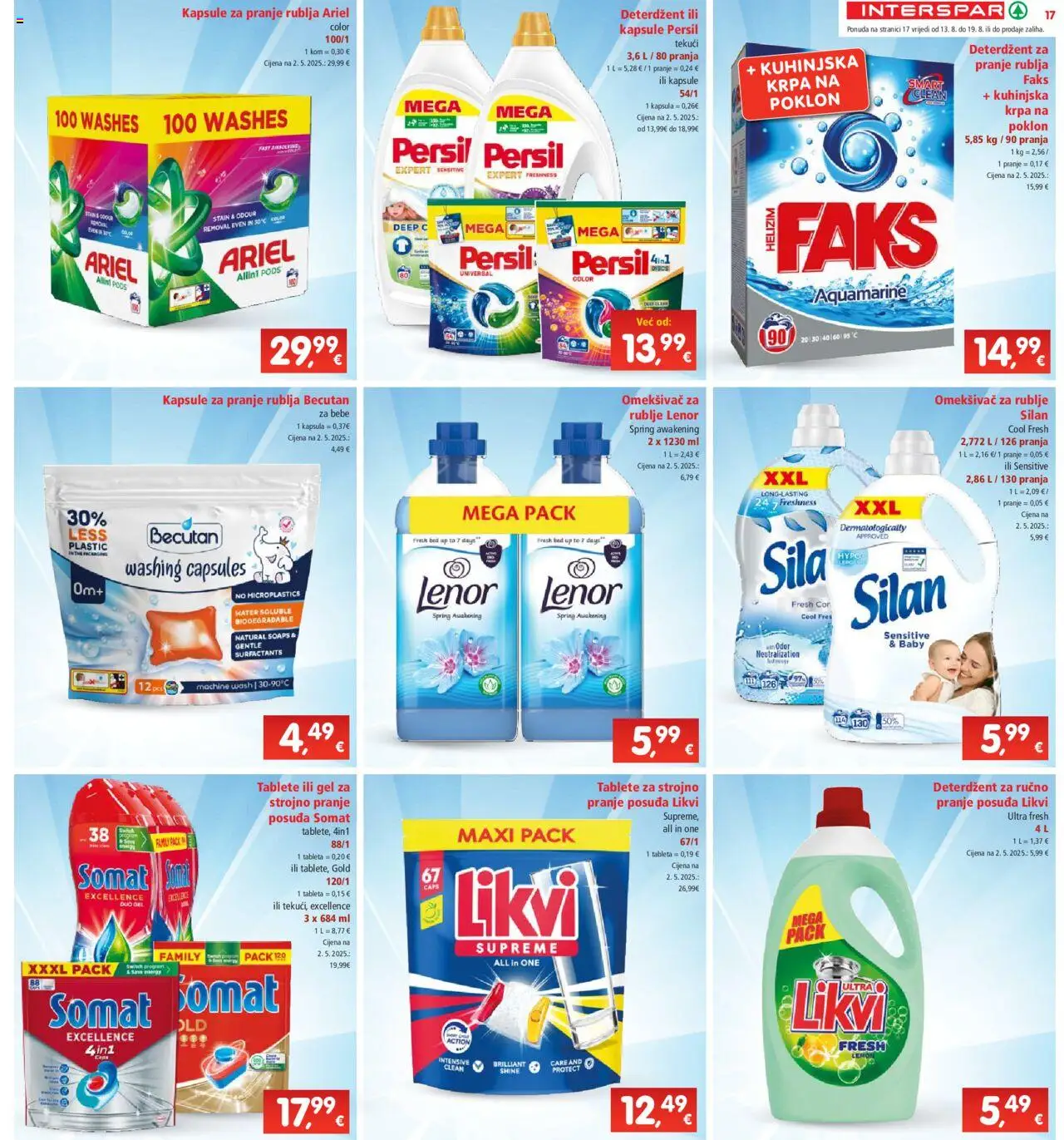 Interspar katalog | vrijedi od 13.08.2025 | Stranica: 17 | Proizvodi: Faks, Omekšivač, PC, Ariel