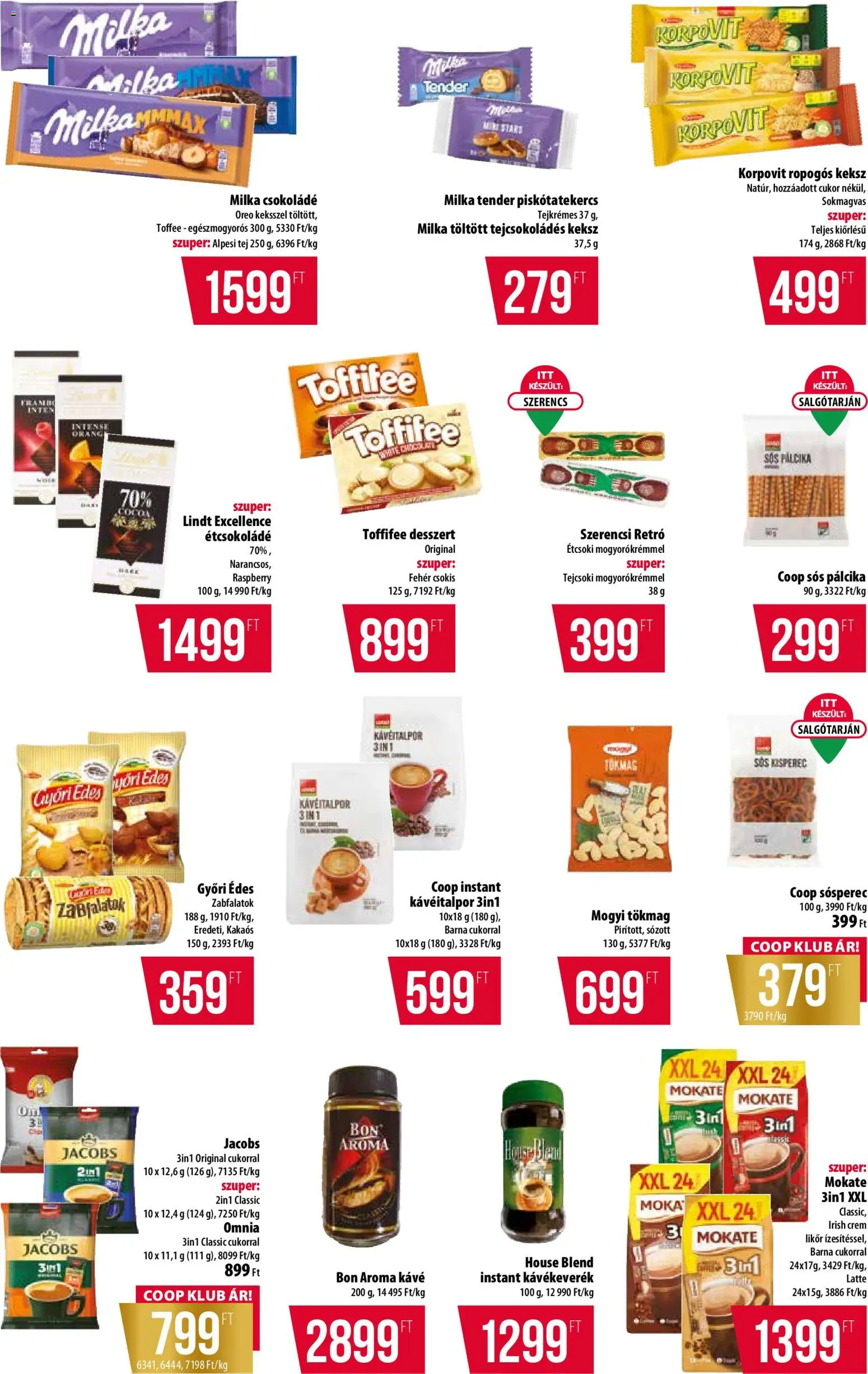 COOP akciós ujság - amely érvényes a következő dátumtól: 09.04.2026 | Oldal: 8 | Termékek: Étcsokoládé, Toffifee, Likőr, Keksz