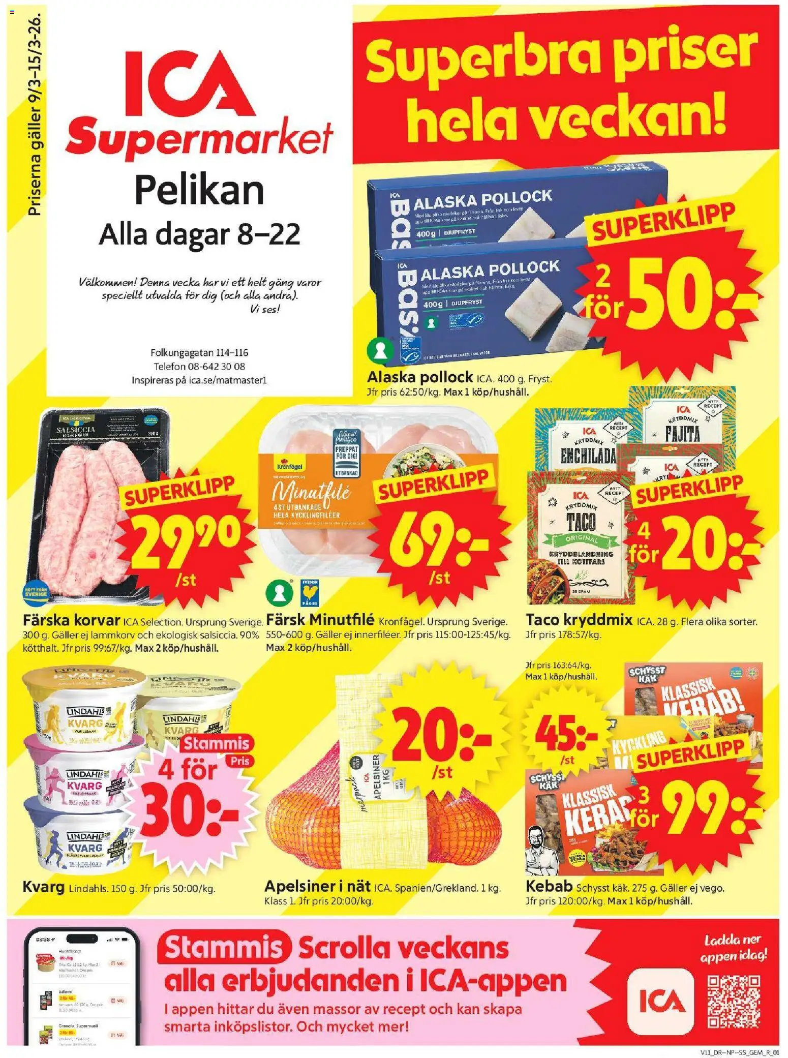 ICA Supermarket reklamblad aktuell från 09.03.2026 | Sida: 1 | Produkter: Gem, Galler, Apelsiner, Kvarg