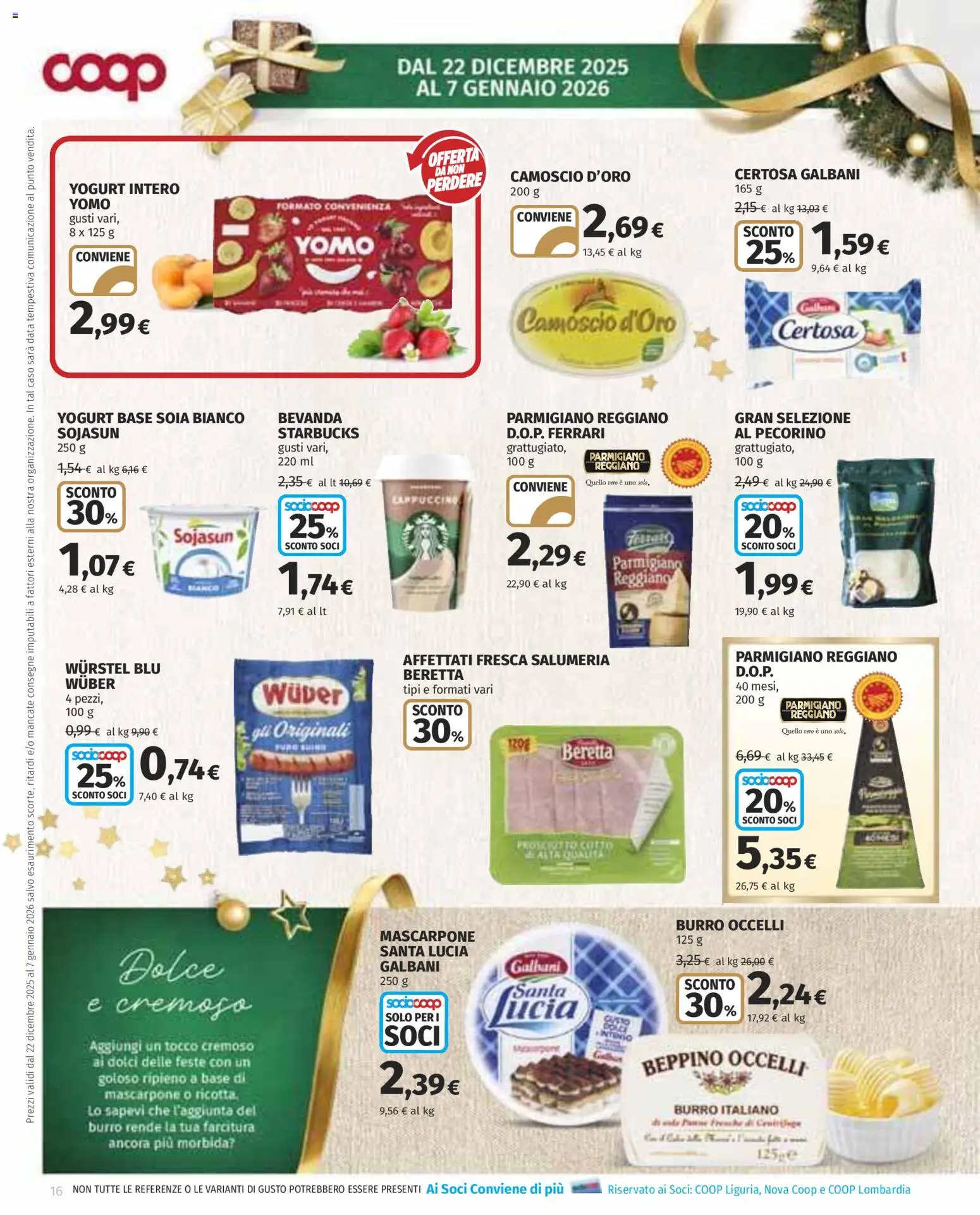 Volantino COOP del 22.12.2025 | Pagina: 16 | Prodotti: Yogurt, Data, Mascarpone, Parmigiano