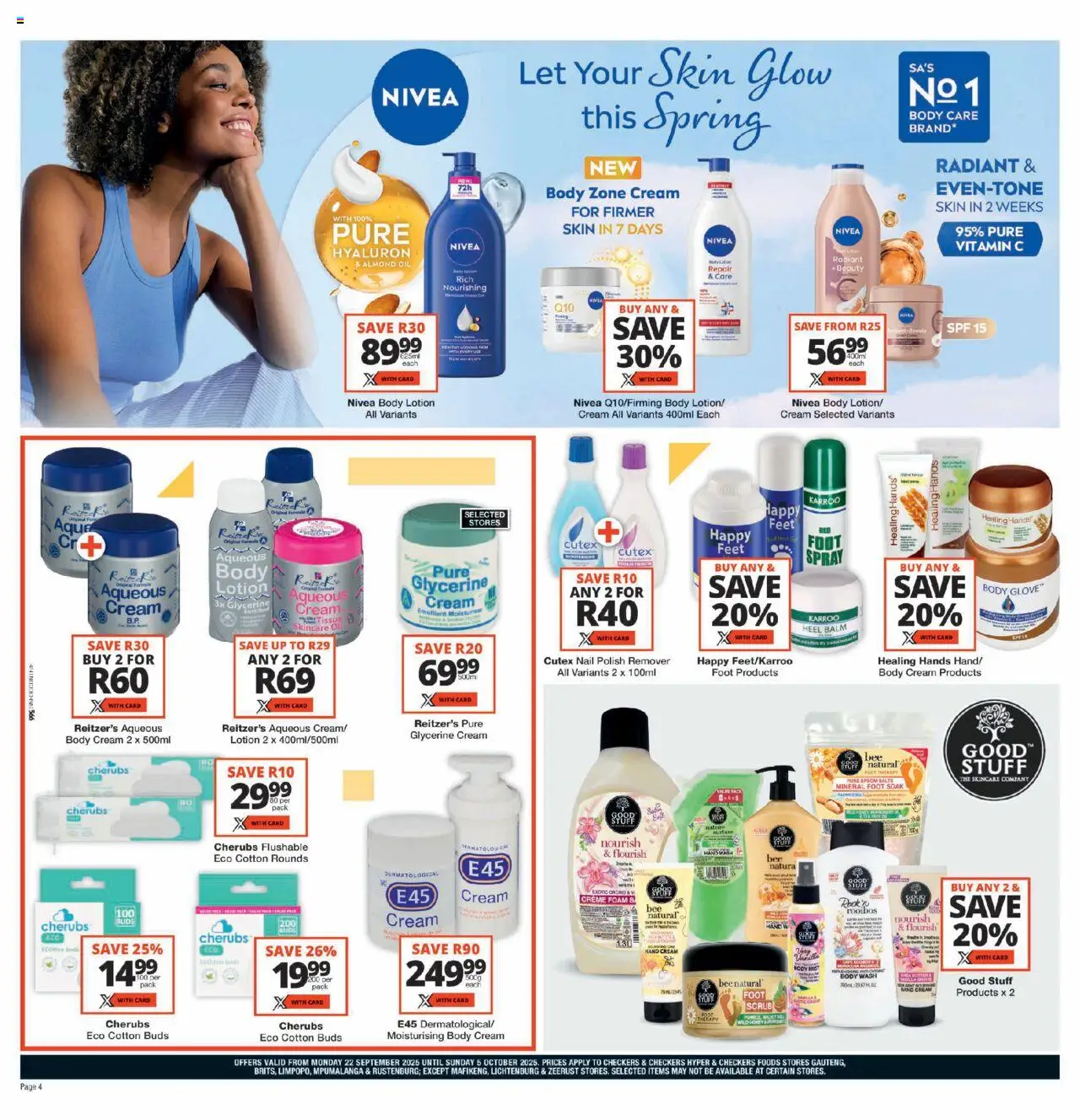 New Checkers catalogue – valid from 22.09.2025 | Page: 4 | Products: Oil, Cream, Body cream, Scrub
