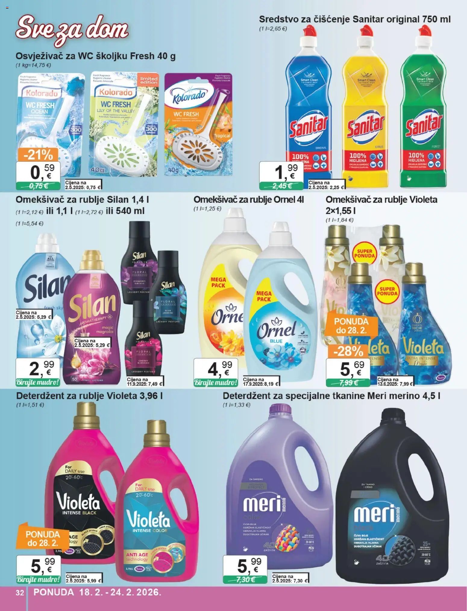 KTC katalog | vrijedi od 18.02.2026 | Stranica: 32 | Proizvodi: Omekšivač, Deterdžent, Violeta, Meri Merino