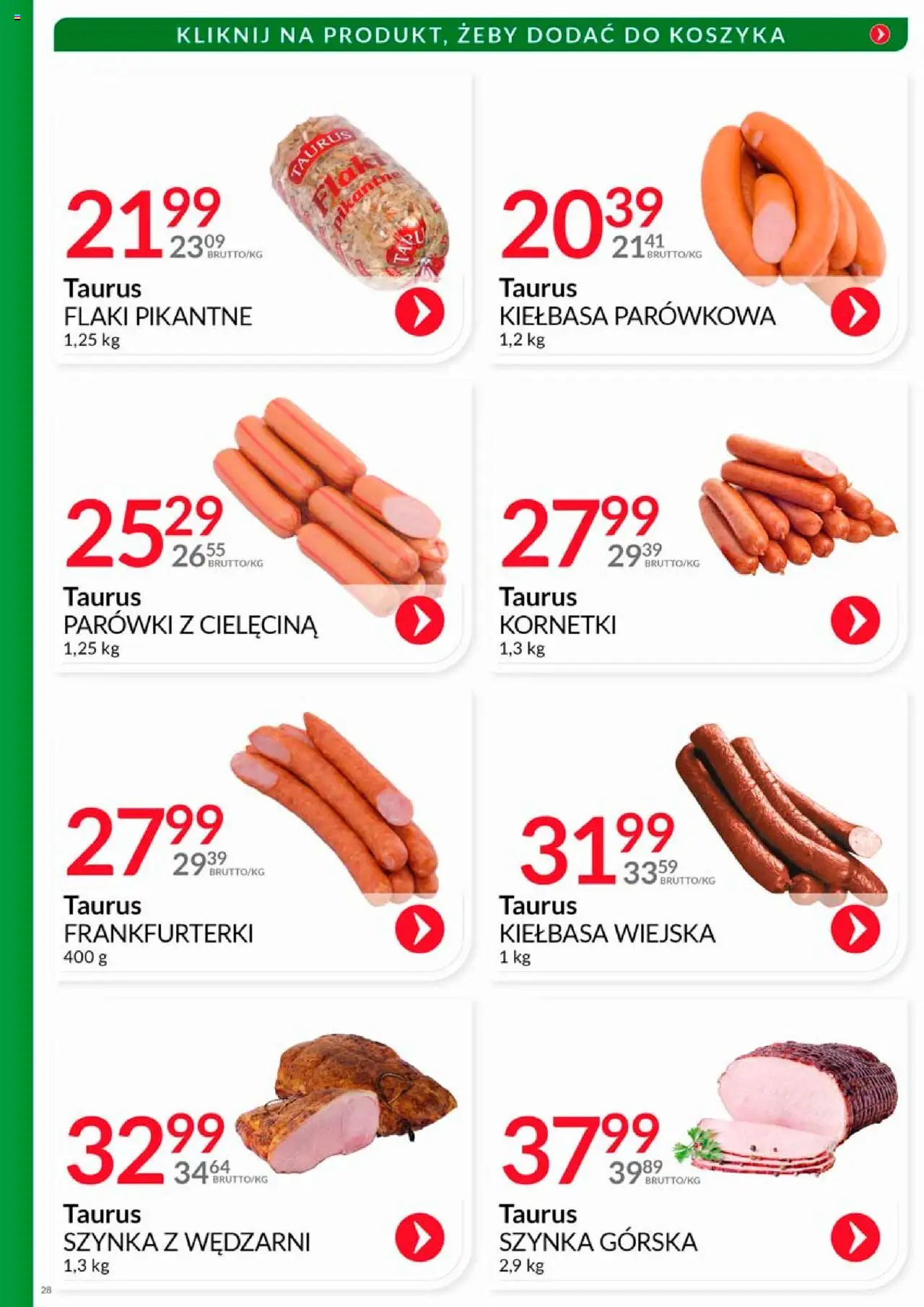 Eurocash Gazetka - Katalog Wędlin od 01.08.2025 | Strona: 28 | Produkty: Frankfurterki, Parówki, Szynka, Flaki
