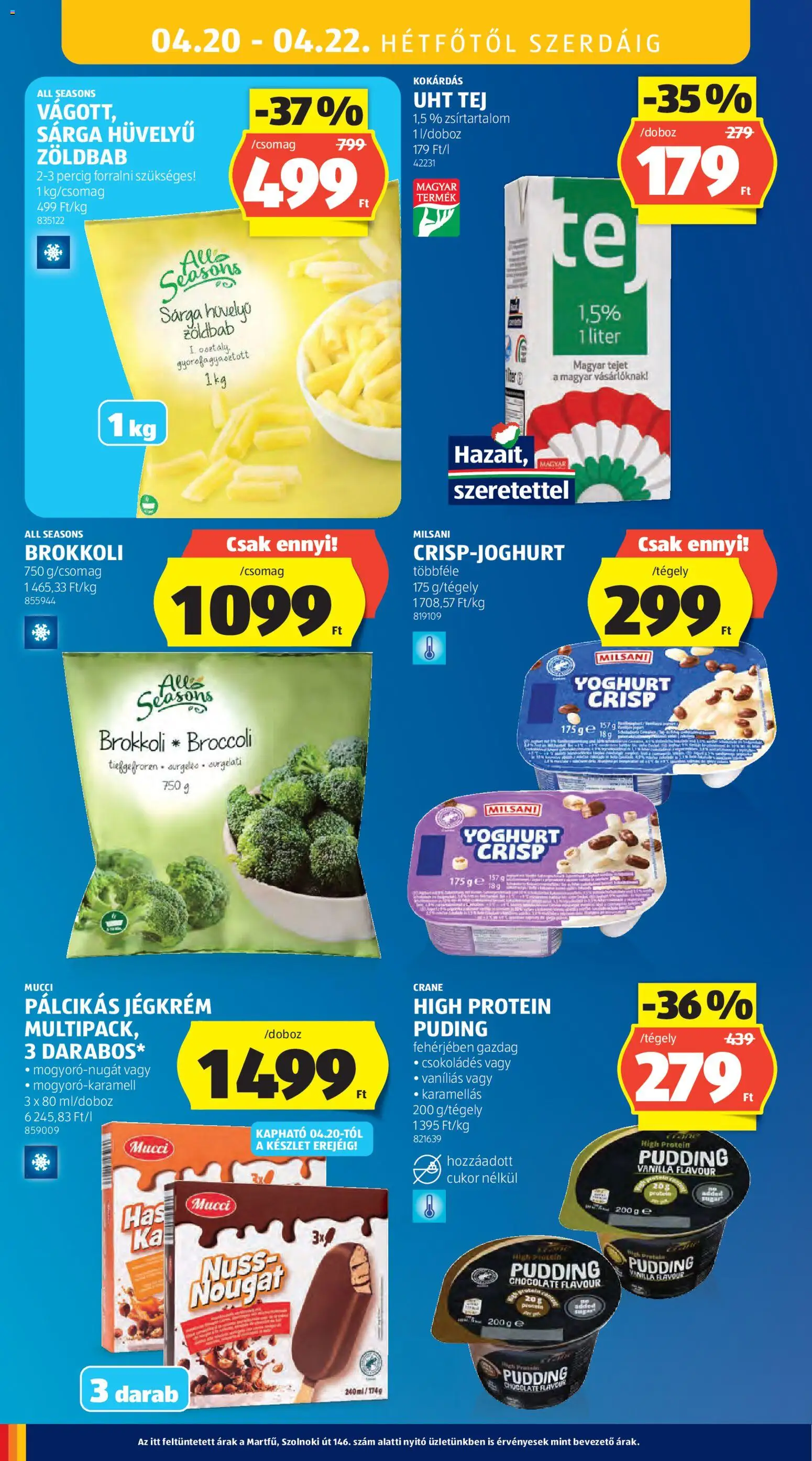 Aldi akciós ujság - amely érvényes a következő dátumtól: 16.04.2026 | Oldal: 38 | Termékek: Puding, Brokkoli, Zöldbab, Cukor