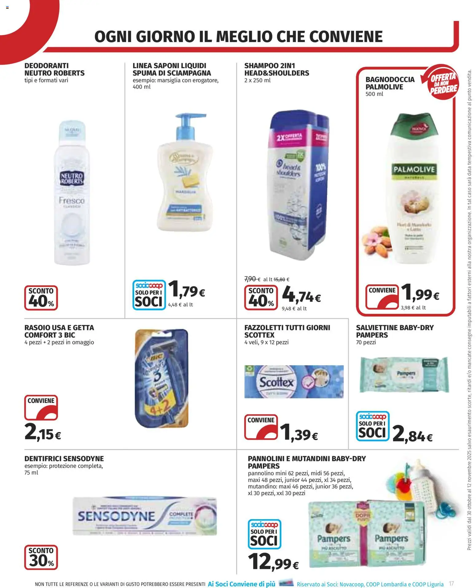 Volantino COOP del 30.10.2025 | Pagina: 17 | Prodotti: Shampoo, Pannolini, Rasoio, Fazzoletti