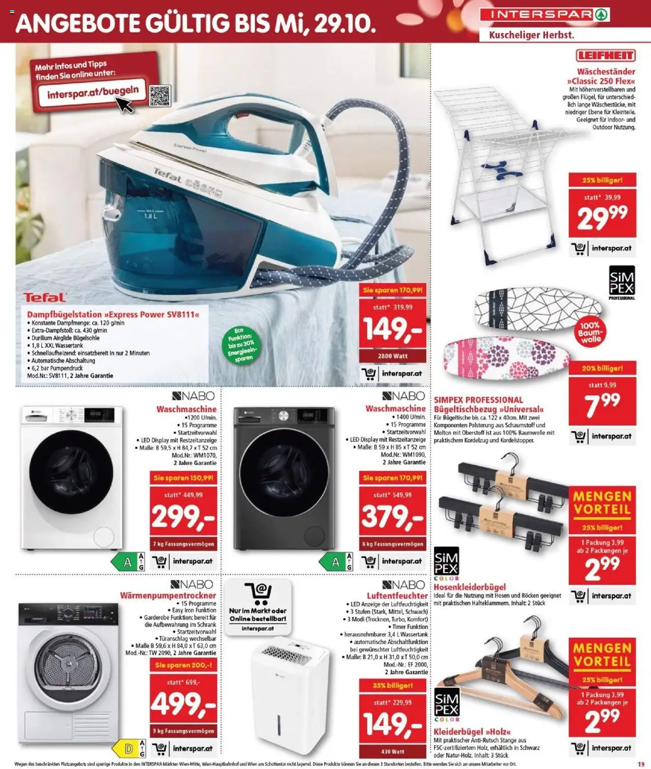 Interspar Flugblatt - Burgenland Nord gültig ab 09.10.2025 | Seite: 19 | Produkte: Waschmaschine, Schrank, Kleiderbügel
