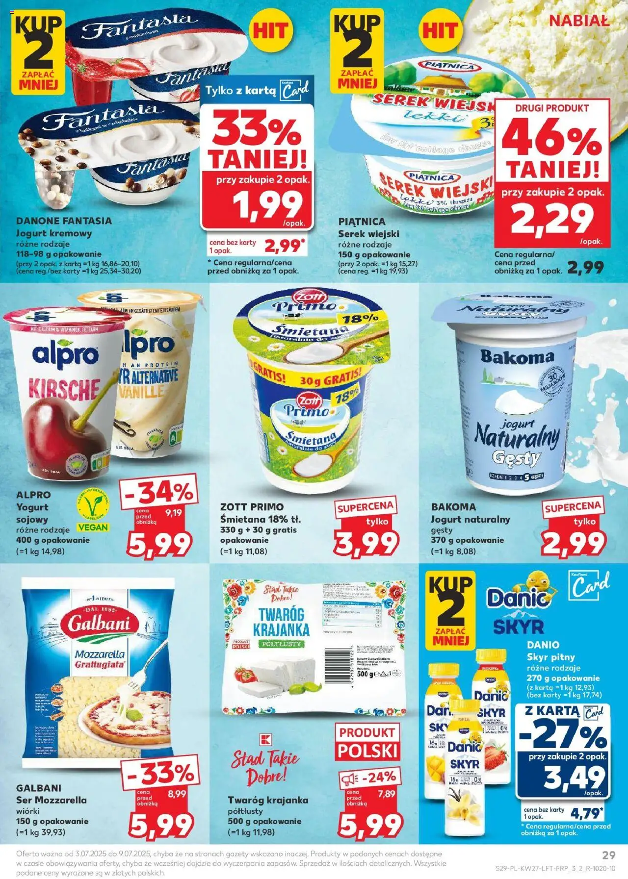 Kaufland gazetka od 03.07.2025 | Strona: 29 | Produkty: Karta, Mozzarella wiórki, Mozzarella, Skyr