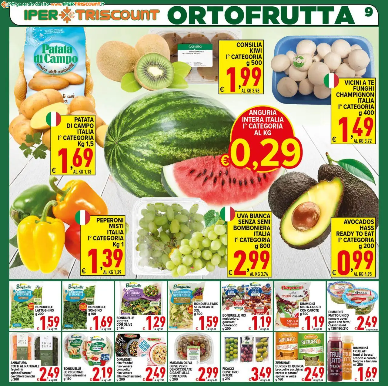 Volantino Ipertriscount del 06.08.2025 | Pagina: 9 | Prodotti: Tè, Peperoni, Anguria, Broccoli