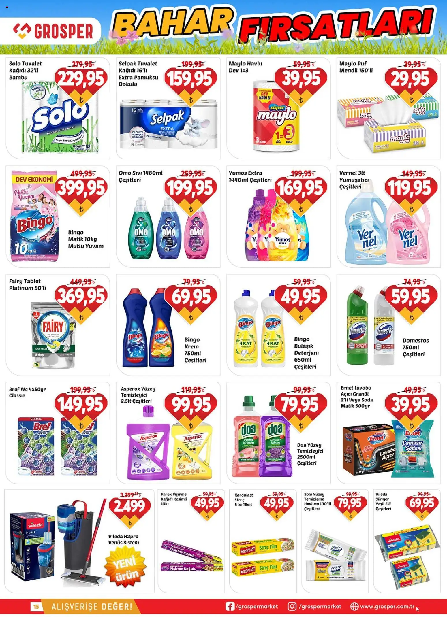 Grosper Katalog - 08.04.2026 tarihinden itibaren geçerlidir | Sayfa: 15 | Ürünler: Mendil, Krem, Yumuşatıcı, Tablet