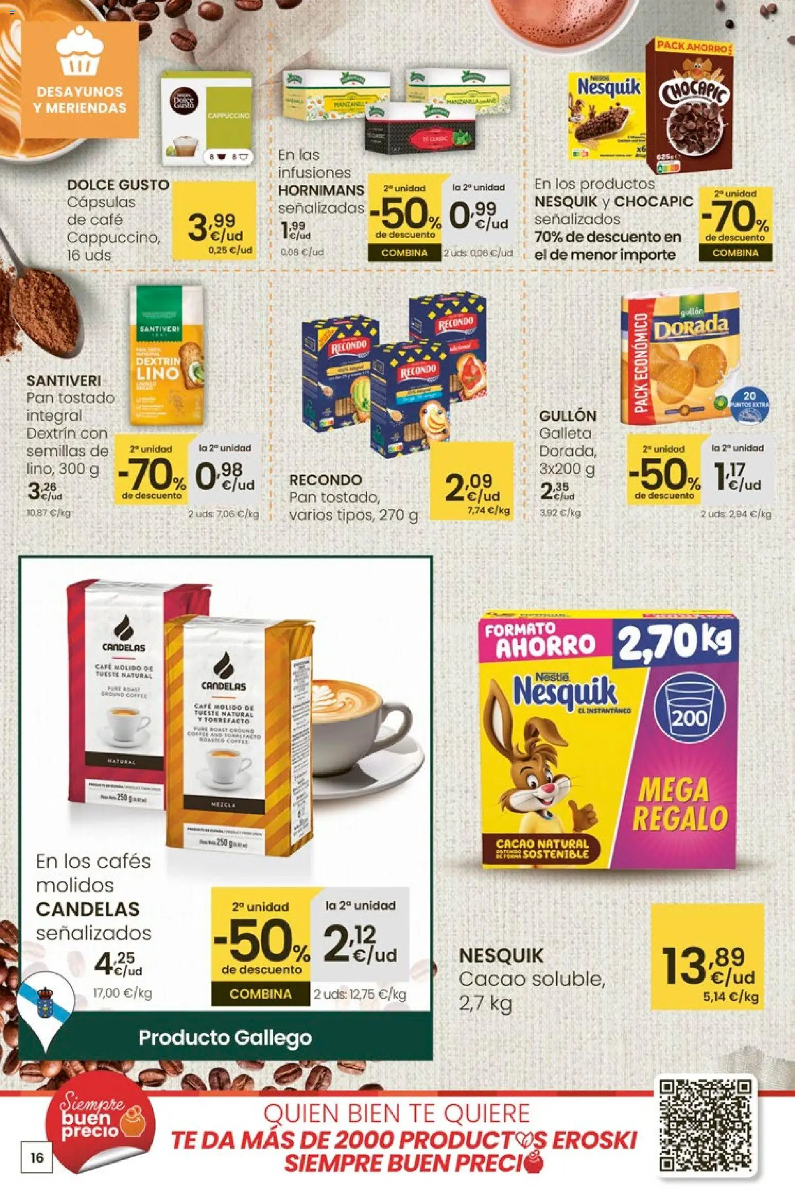 Eroski - Para un enero más ligero │ válido desde el 05.01.2026 | Página: 16 | Productos: Pan, Café, Café molido, Té