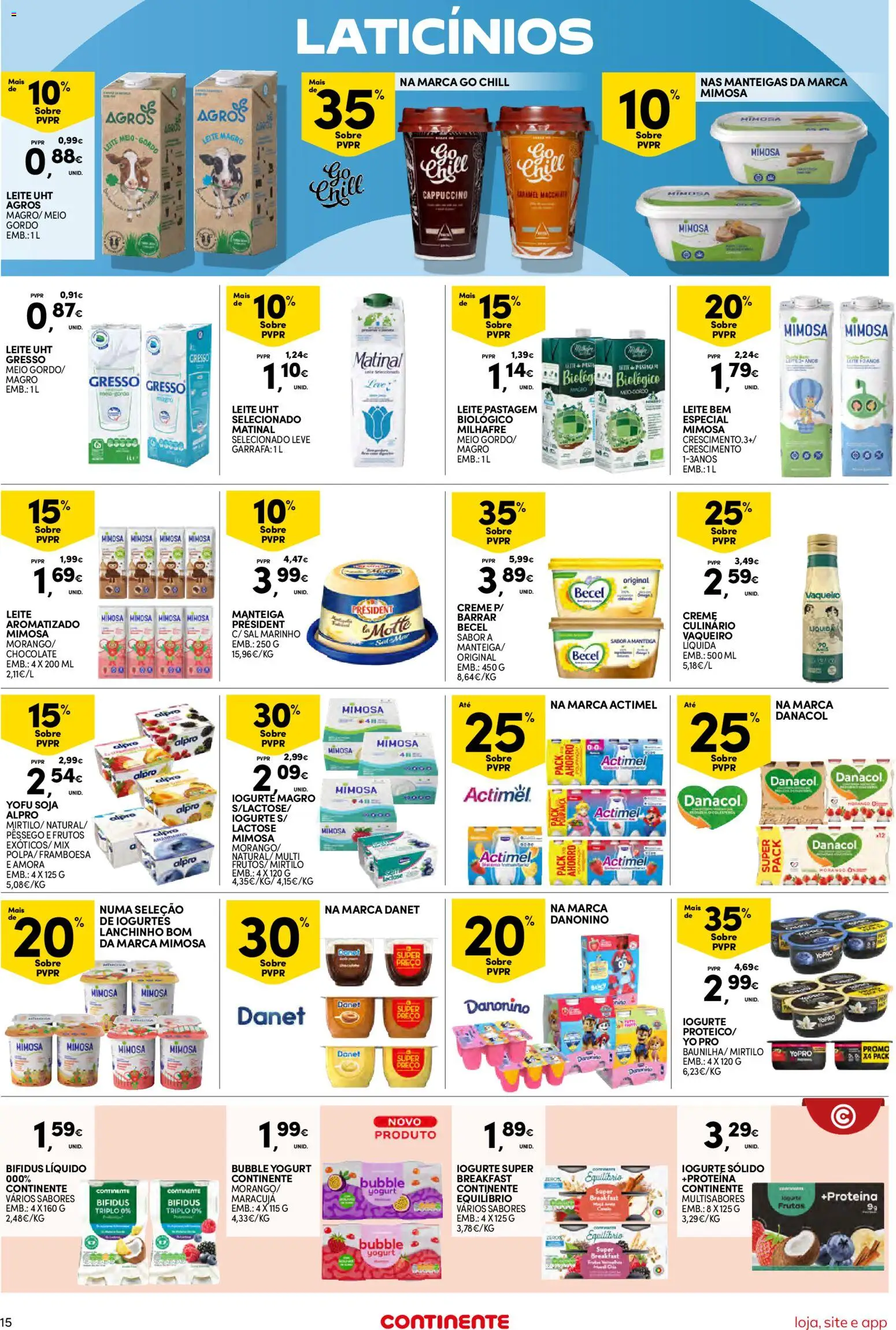 Continente Semanal Continente Bom Dia │ válido de 13.01.2026 | Página: 15 | Produtos: Leite, Iogurte, Creme, Proteina