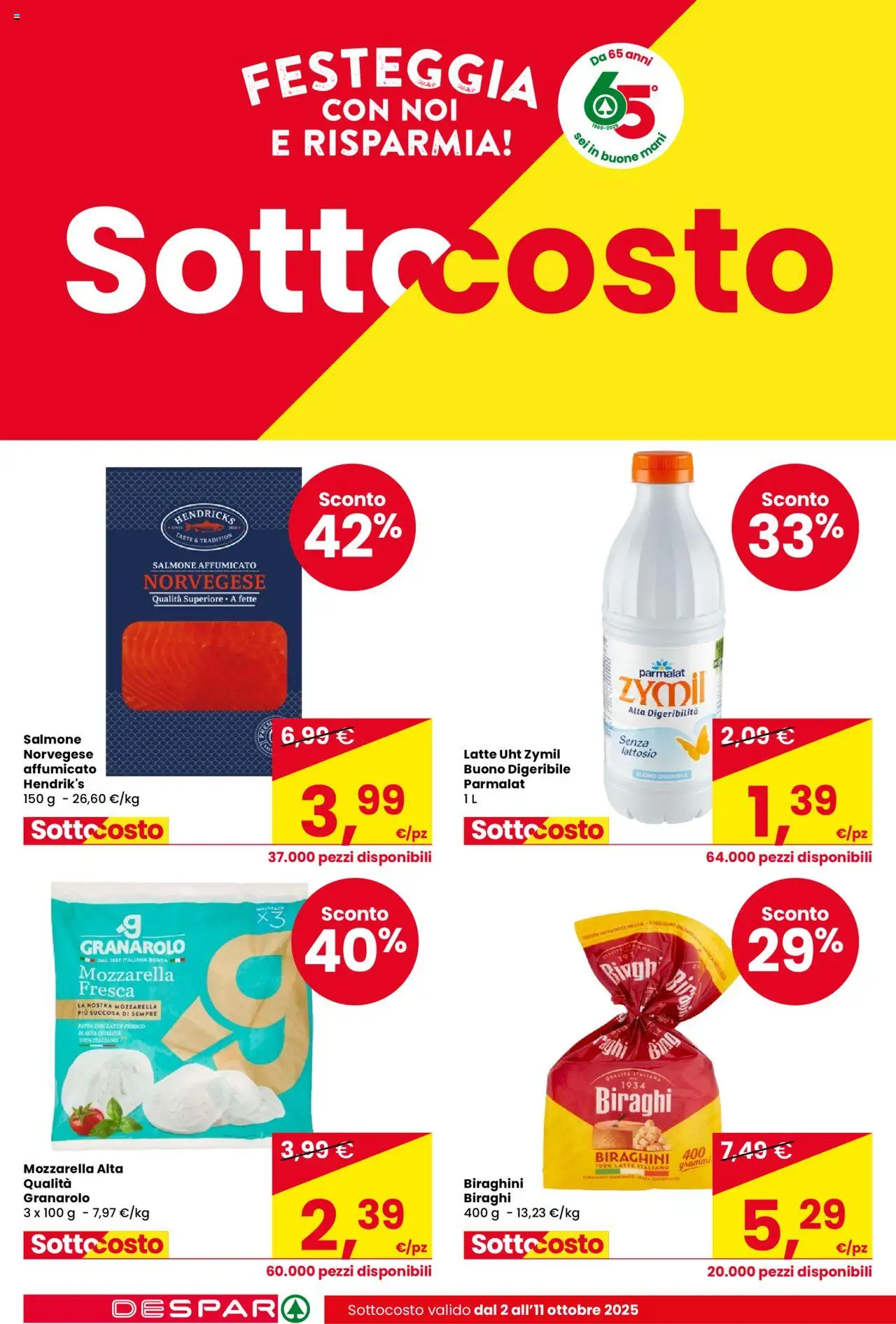 Volantino Despar del 02.10.2025 | Pagina: 2 | Prodotti: Salmone affumicato, Salmone, Mozzarella, Latte