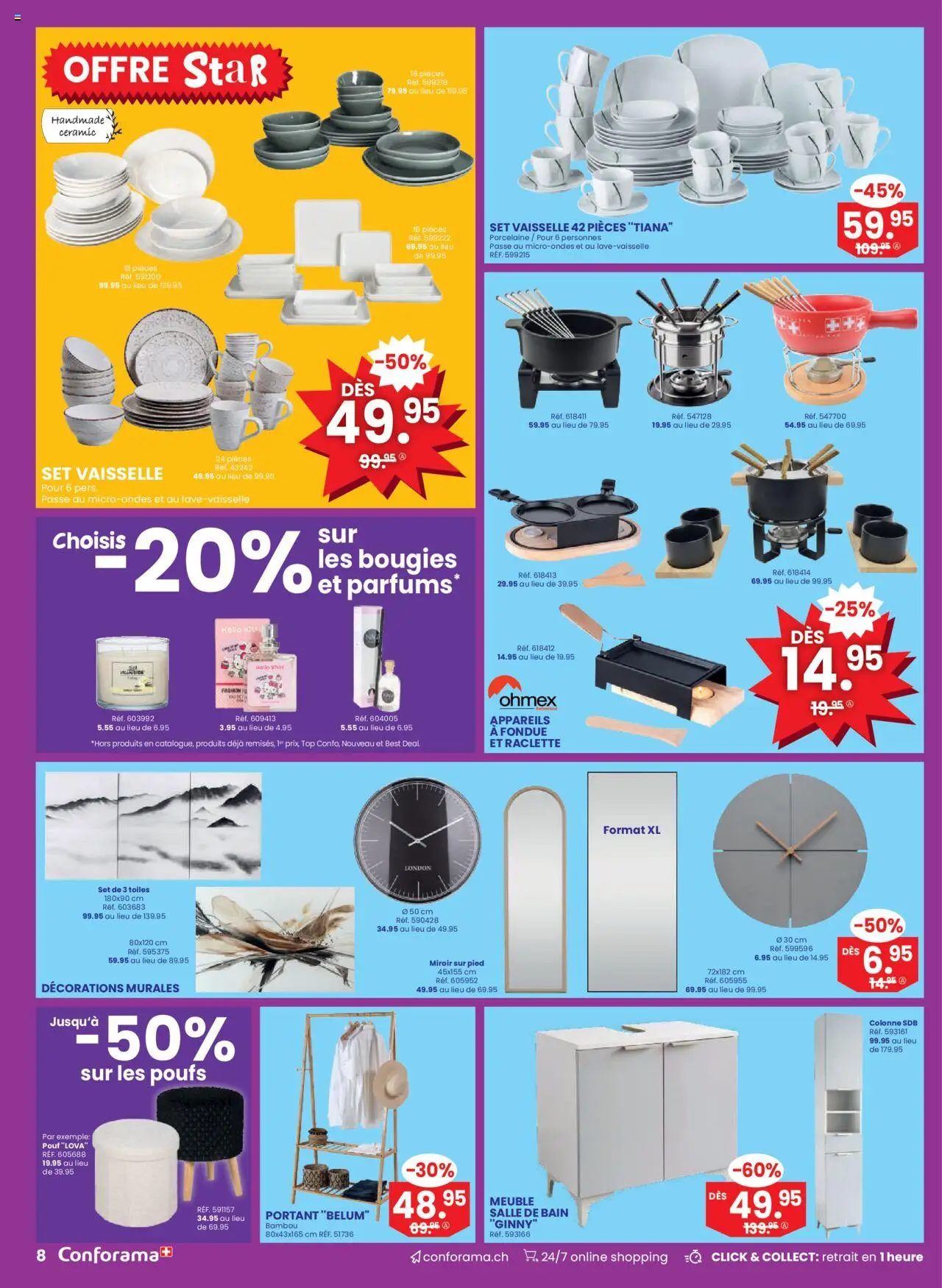 Conforama Aktionen FR – gültig ab 01.10.2025 | Seite: 8 | Produkte: Pouf, Raclette, Fondue, Top
