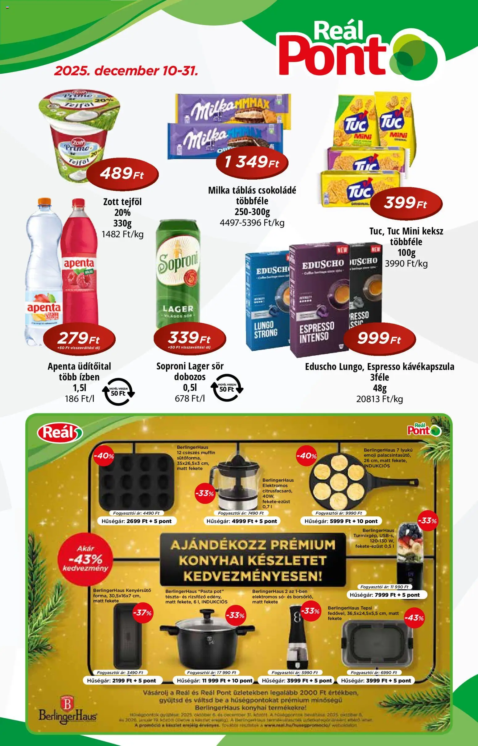 Reál akciós ujság - amely érvényes a következő dátumtól: 10.12.2025 | Oldal: 1 | Termékek: Kávékapszula, Csokoládé, Tészta, Tejföl