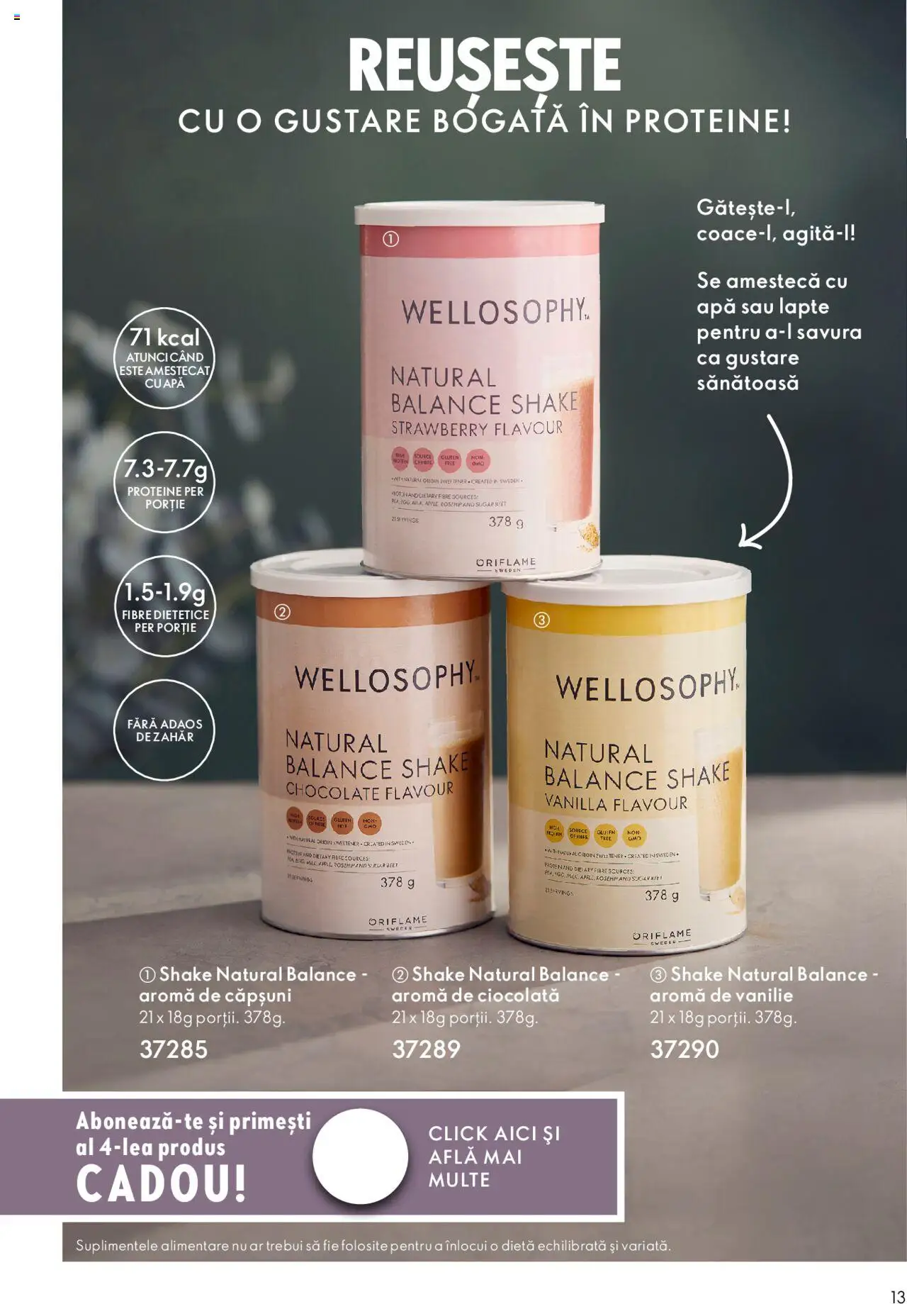 Noul catalog Oriflame – valabil de la 31.10.2023 | Pagină: 13 | Produse: Lapte, Căpșuni, Apă, Shake