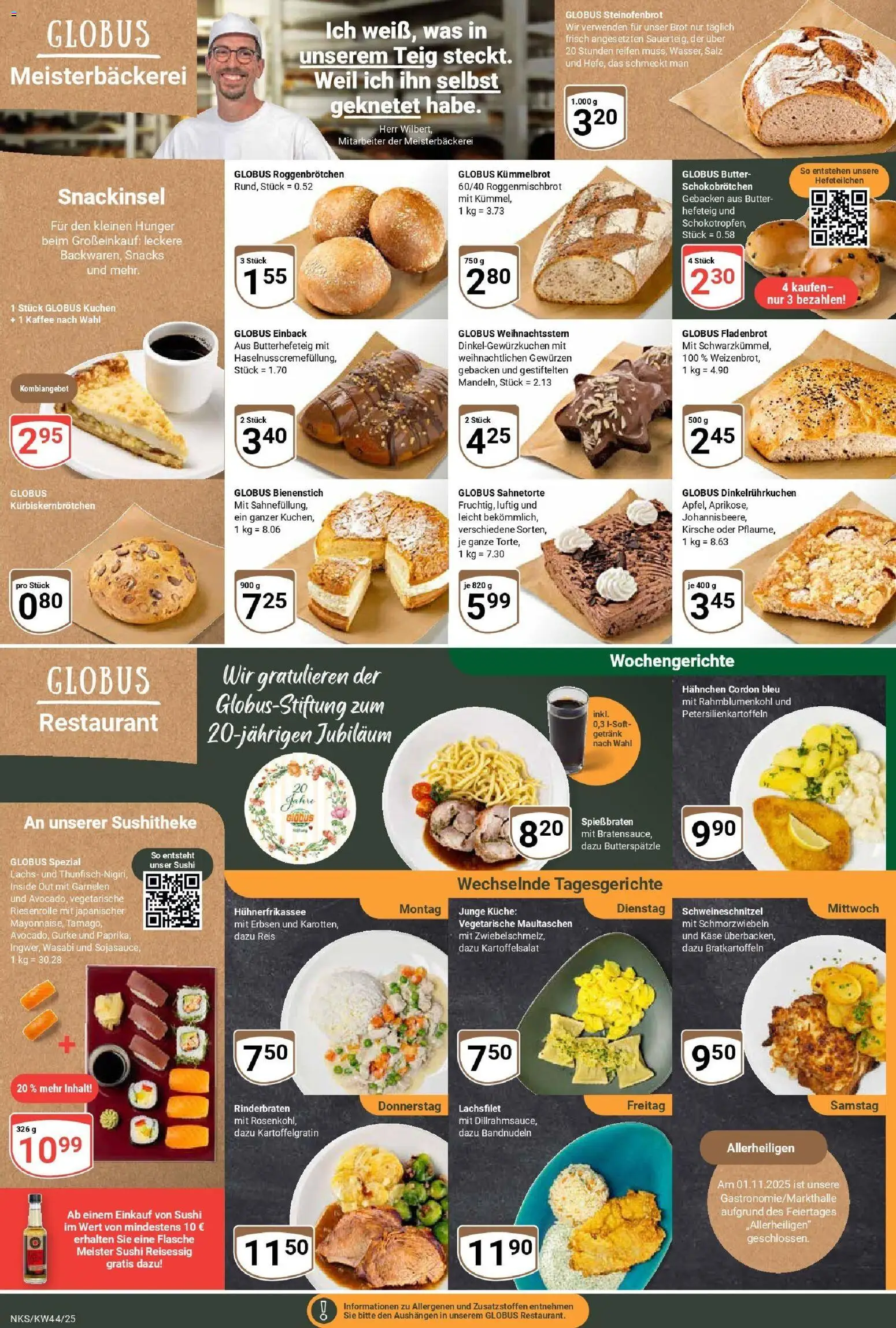 Globus prospekt Neunkirchen	 – gültig ab 26.10.2025 | Seite: 7 | Produkte: Hahnchen, Butter, Lachs, Brot