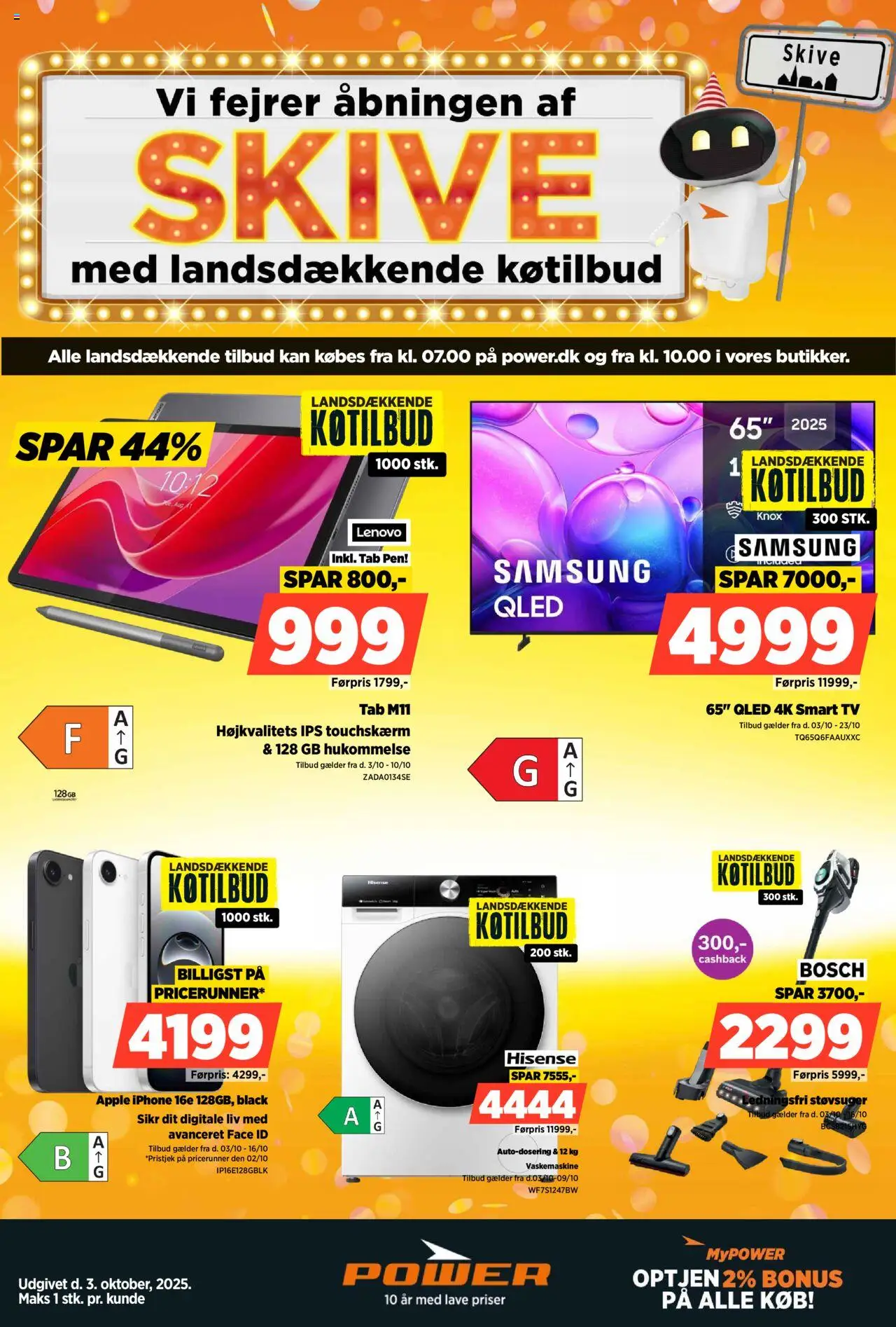 Power tilbudsavis – gyldig fra 03.10.2025 | Side: 1 | Produkter: Smart TV, TV, Vaskemaskine, Støvsuger