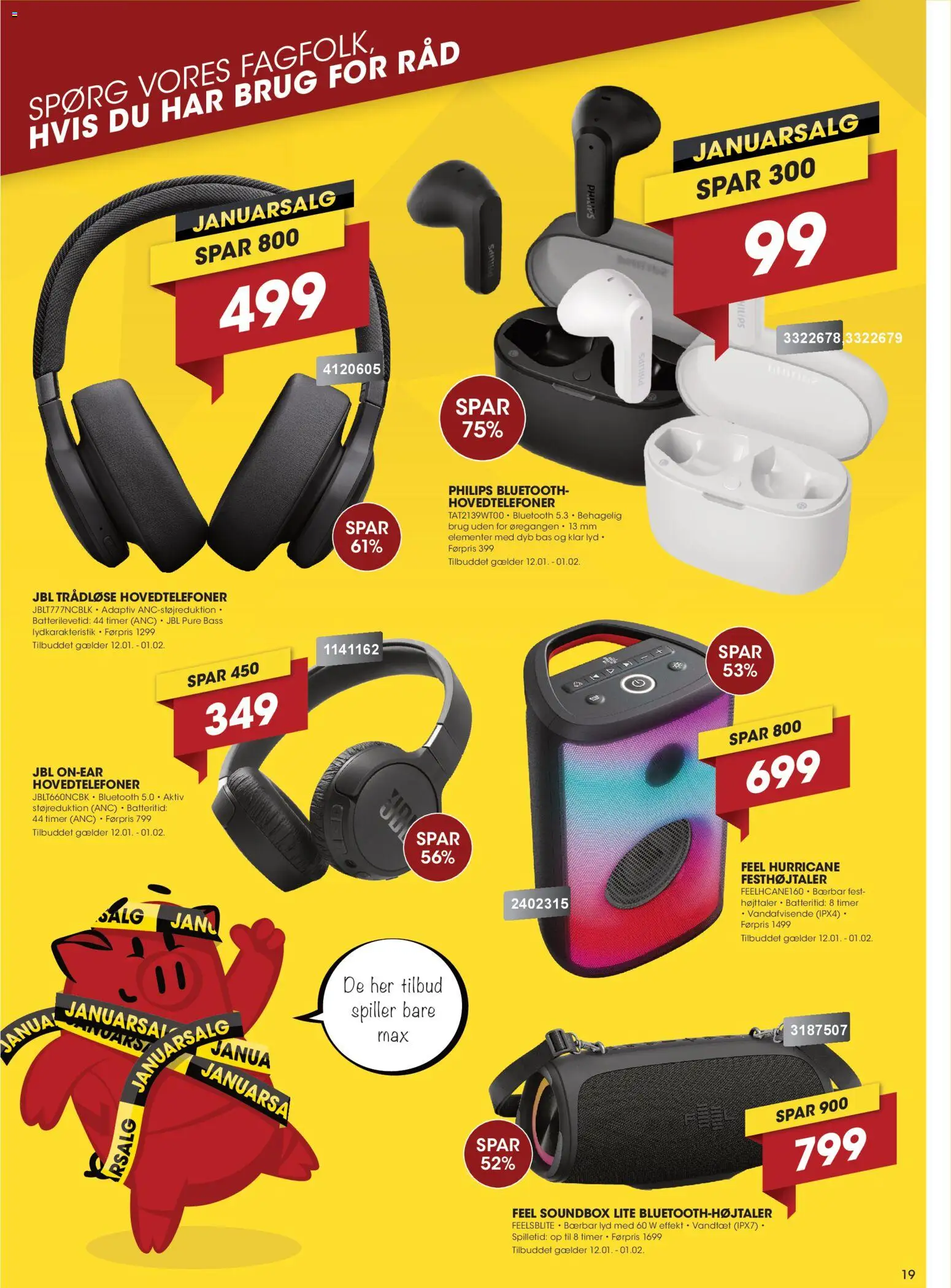 Punkt1 tilbudsavis – gyldig fra 12.01.2026 | Side: 19 | Produkter: Lyd, Hovedtelefoner, Højttaler