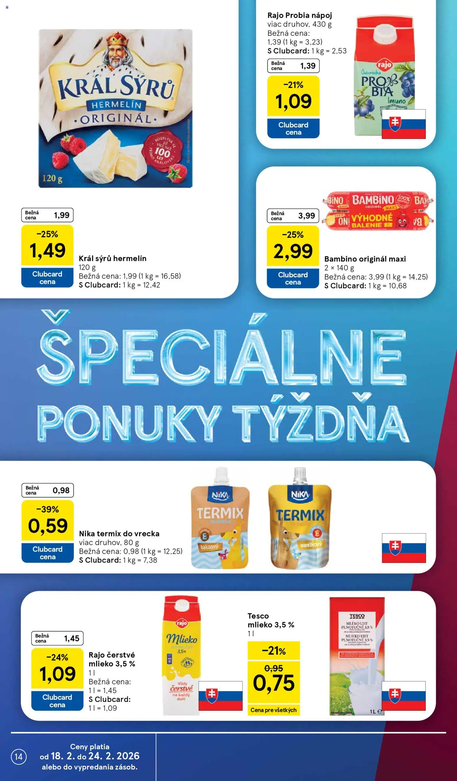 Nové Tesco akcie – leták je platný od 18.02.2026 | Strana: 14 | Produkty: Mlieko