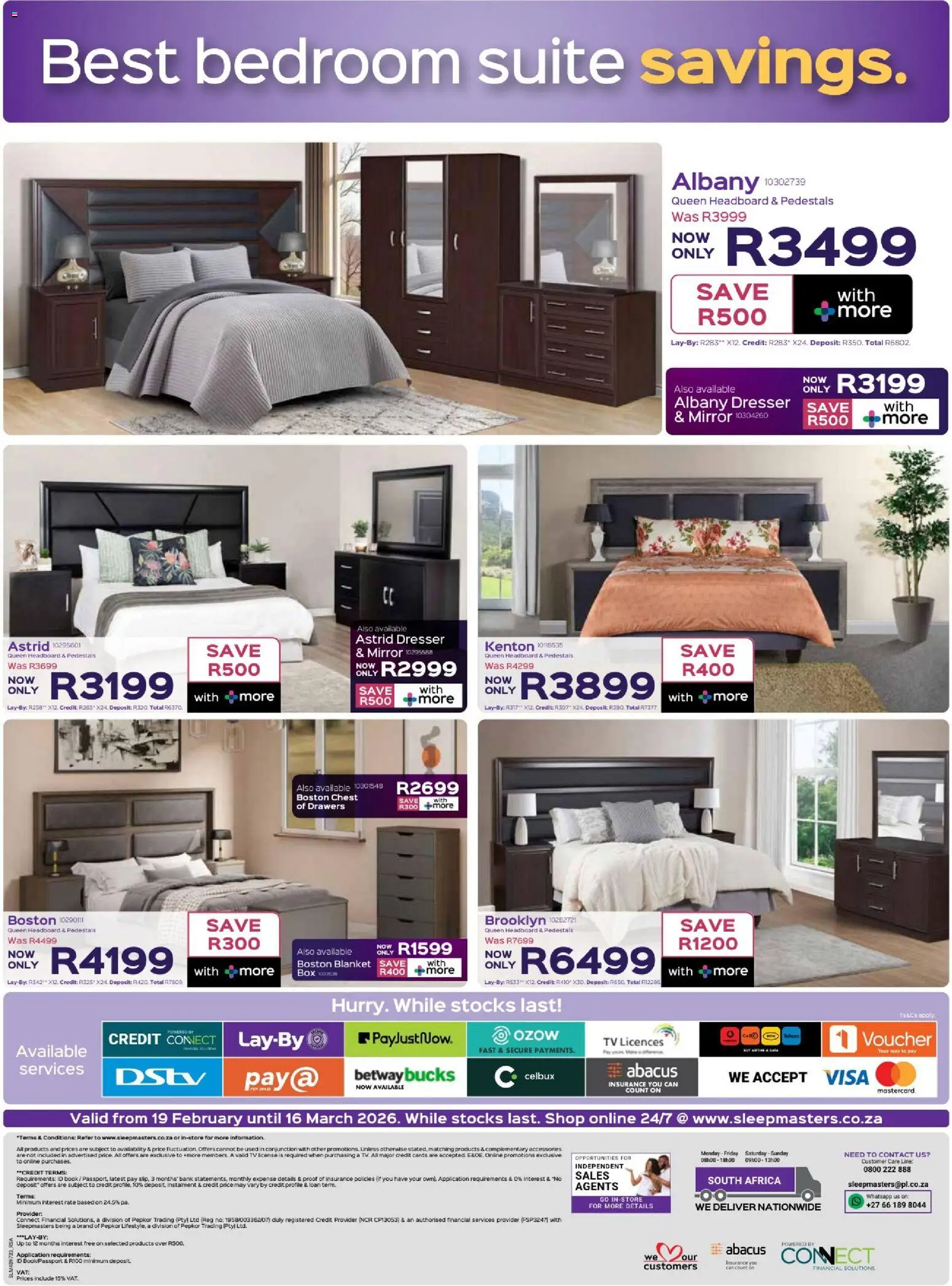 New Sleepmasters catalogue – valid from 19.02.2026 | Page: 12 | Products: Headboard, Chest of drawers, Box, Mirror