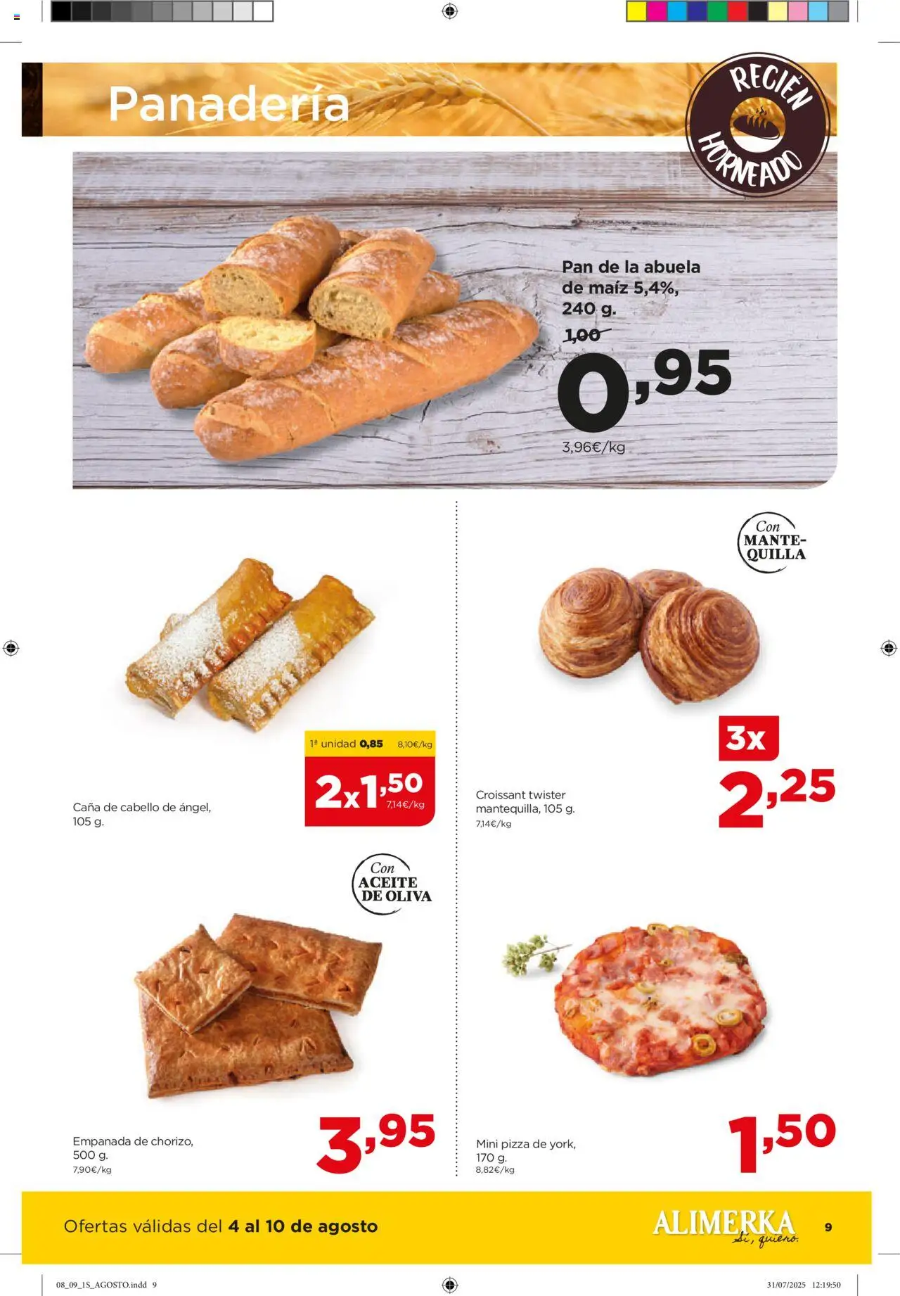 Alimerka folleto Castilla y León │ válido desde el 04.08.2025 | Página: 9 | Productos: Aceite, Pan, Croissant, Panadería