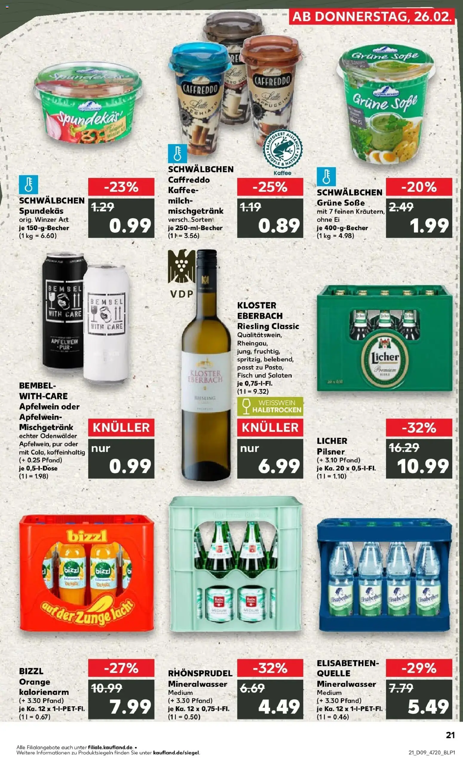 Kaufland prospekt Limburg An Der Lahn	 – gültig ab 26.02.2026 | Seite: 21 | Produkte: Mineralwasser, Fisch, Soße, Rhonsprudel