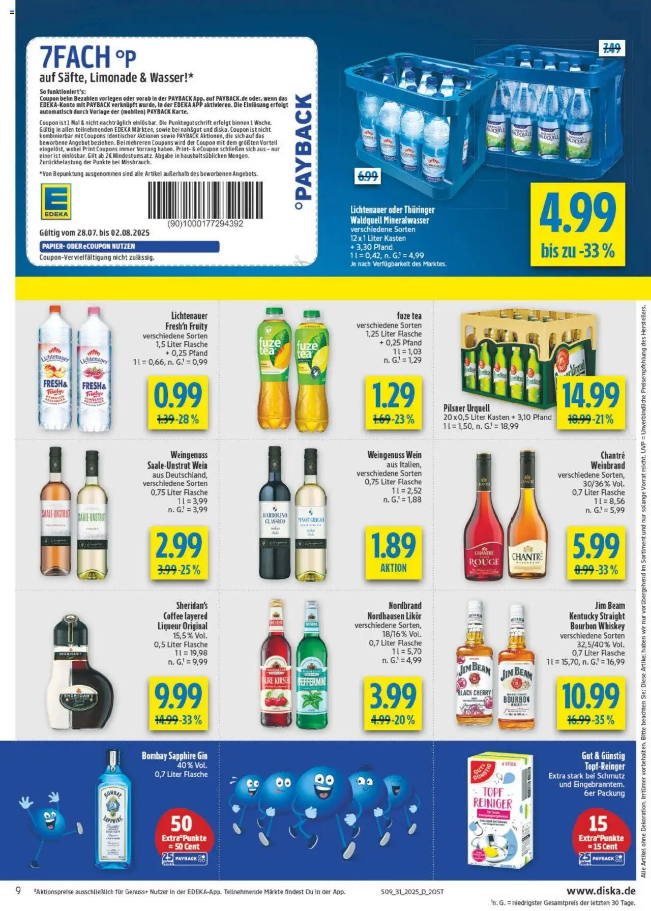 Diska Prospekt 	 - gültig ab dem 28.07.2025 | Seite: 9 | Produkte: Fuze tea, Bourbon, Gin, Whiskey