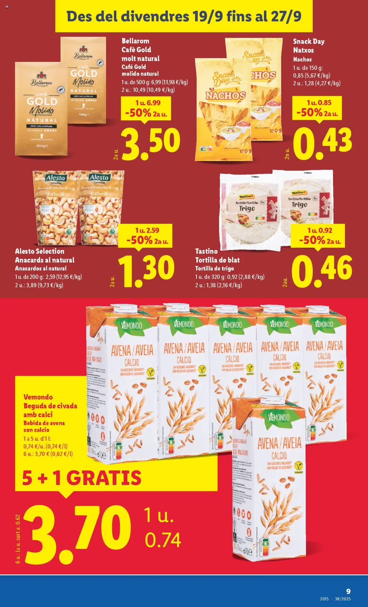 Lidl - La Guixa │ válido desde el 19.09.2025 | Página: 9 | Productos: Καλτσάκια μισά, Café, Bebida de avena
