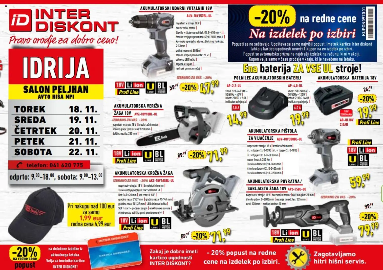 Novi Inter Diskont katalog ponudbe – veljaven od 18.11.2025 | Stran: 1 | Izdelki: Telefon, Orodje, Vrtalnik, Krožna žaga